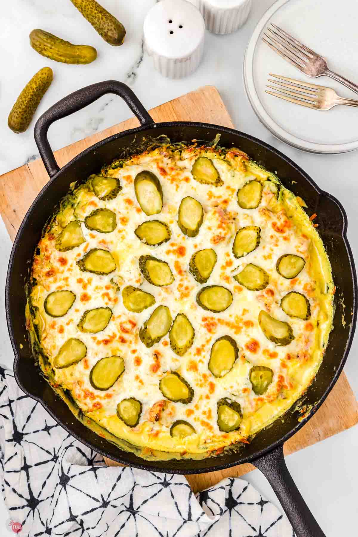 cooked cuban casserole in a cast iron skillet