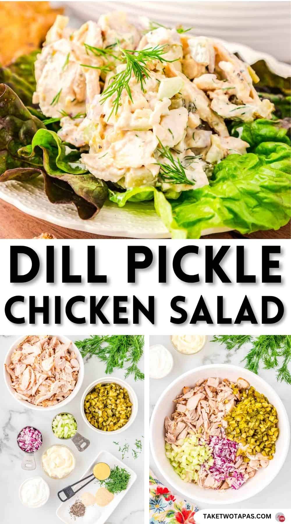 Pinterest pin image for dill pickle chicken salad