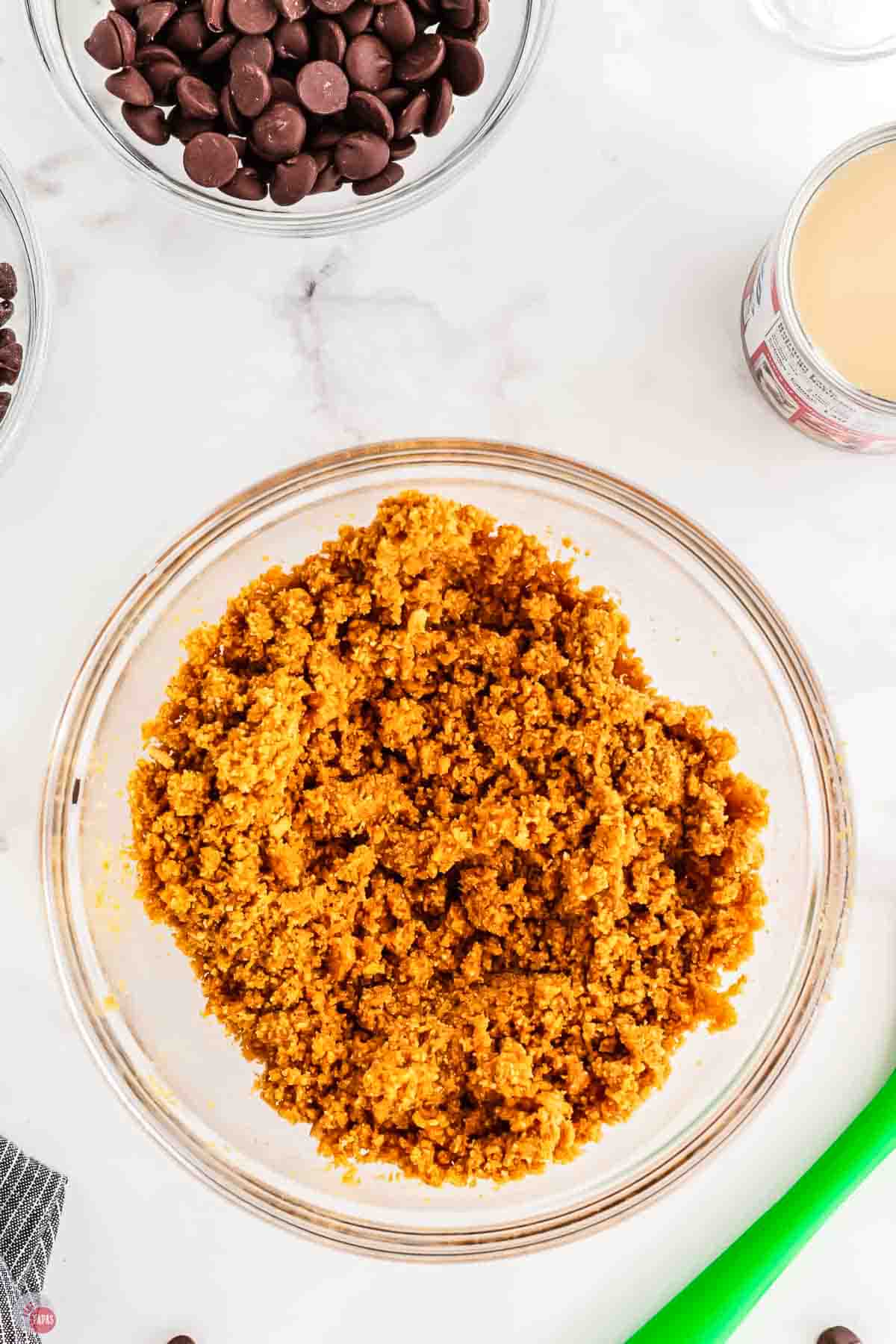 graham cracker crumbs in a clear bowl