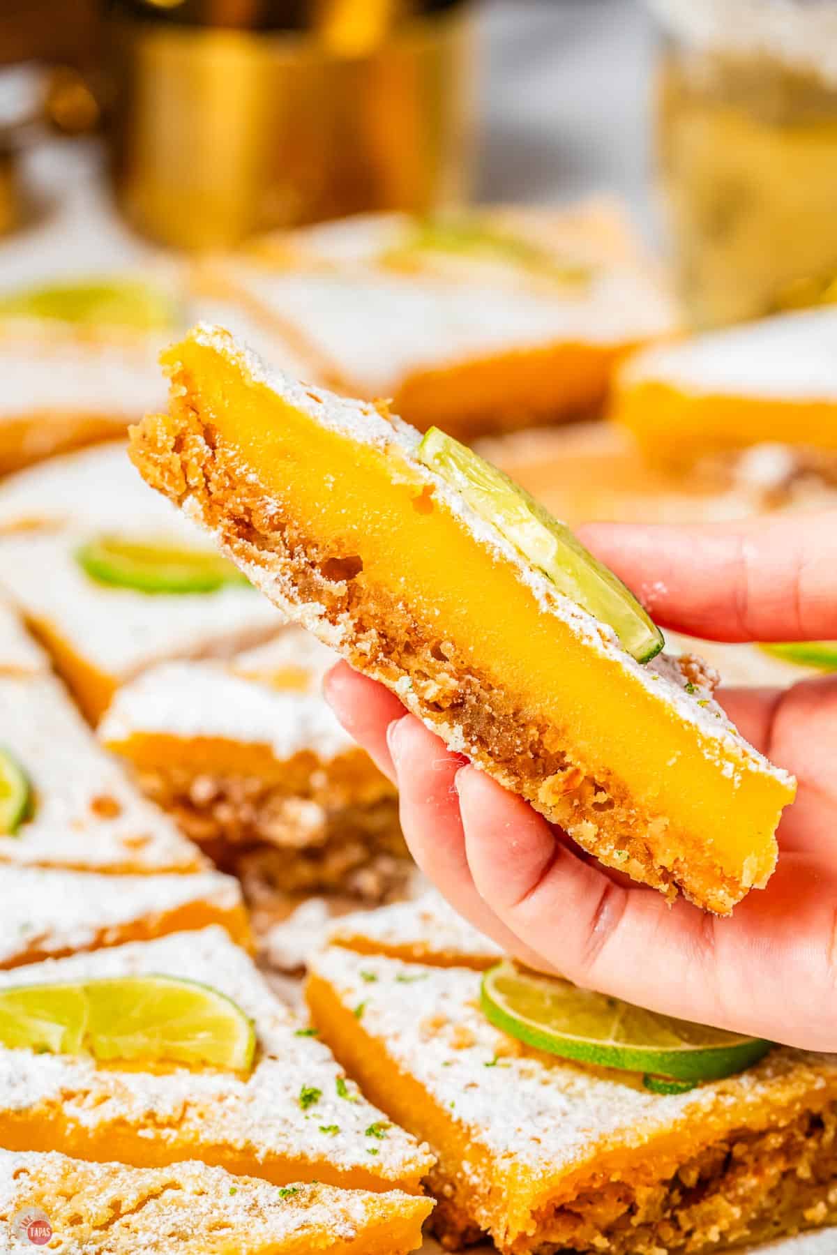 hand holding a margarita bar cut in half