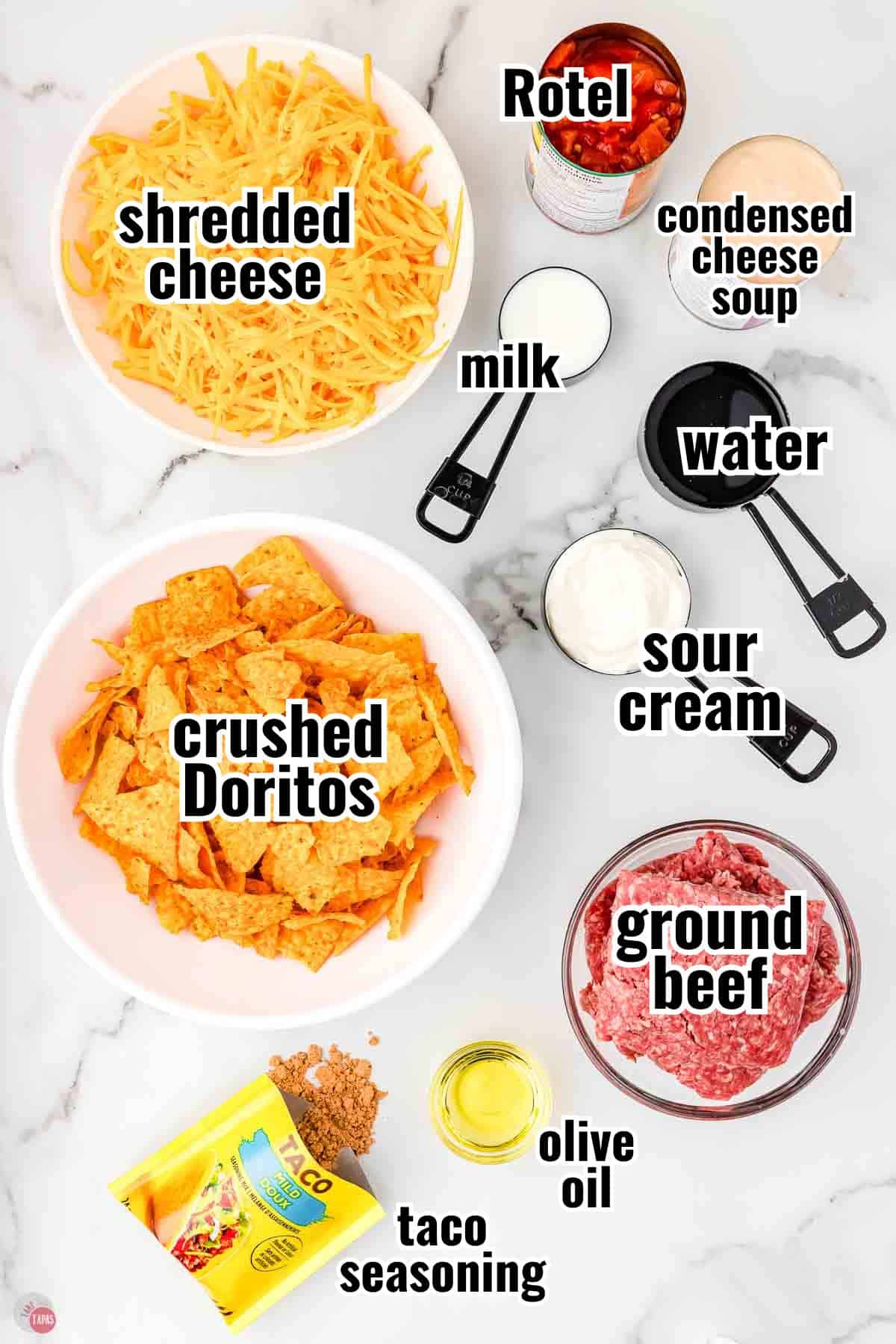 individual ingredients for a recipe with text overlay labeling them