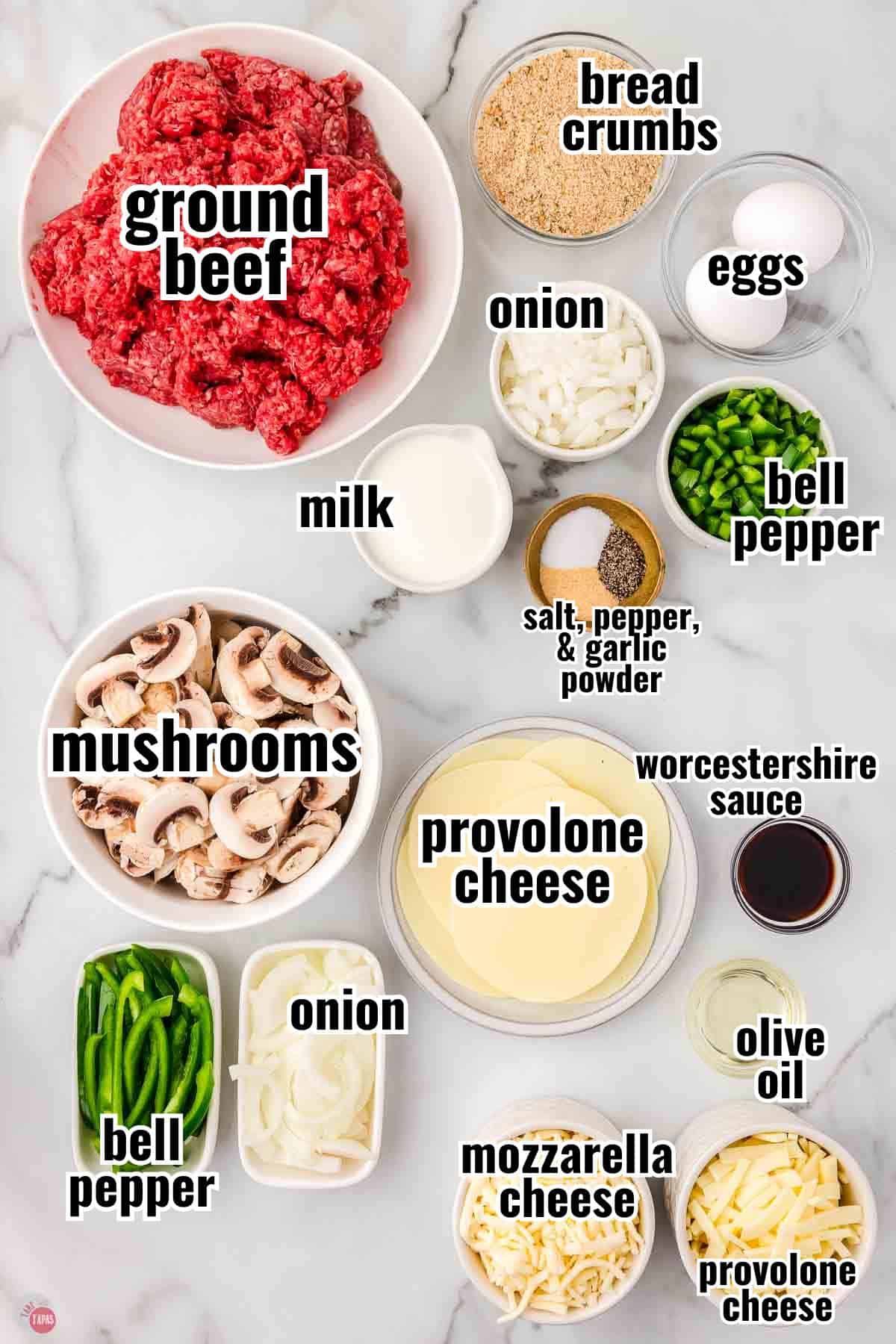 individual ingredients for a recipe with text overlay labeling them