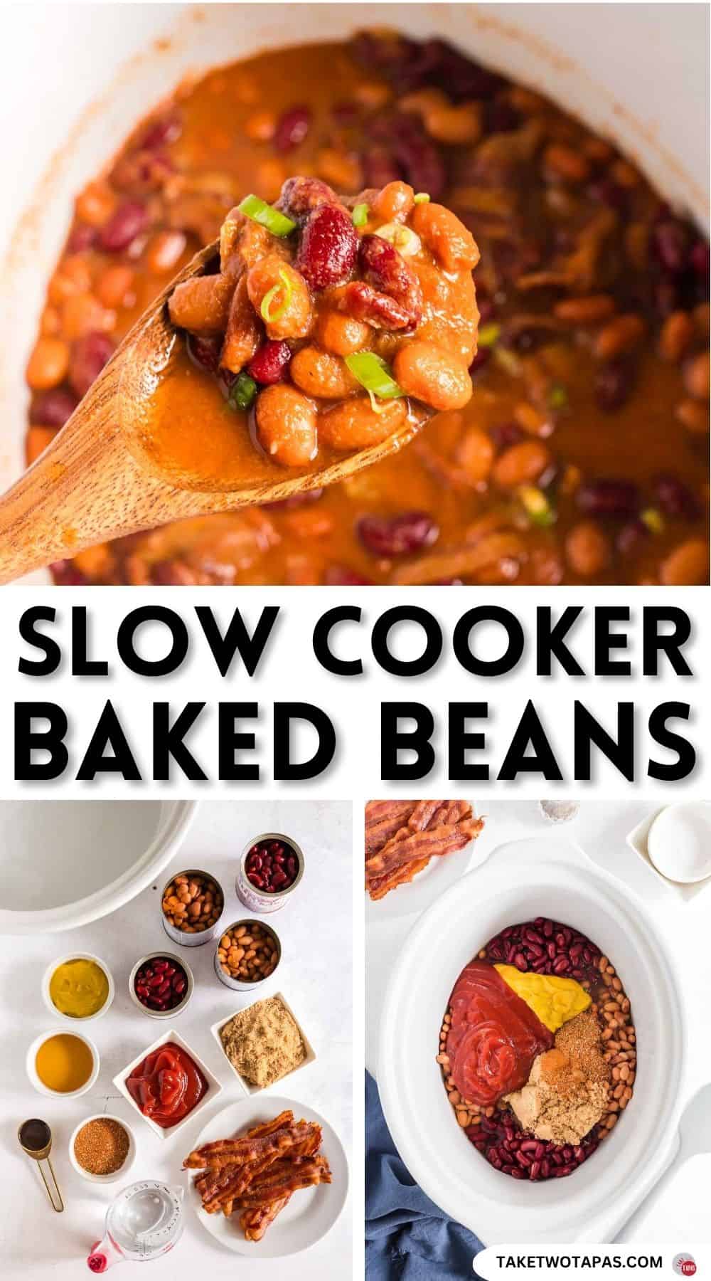 Pinterest pin image for slow cooker baked beans recipe