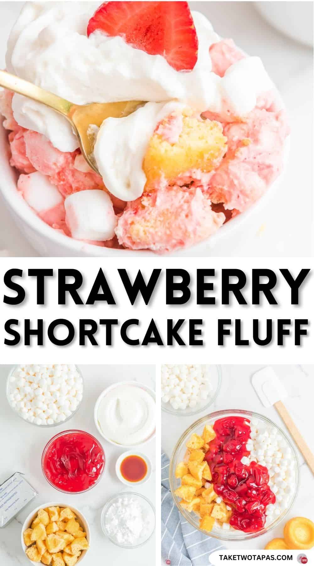Pinterest pin image for strawberry shortcake fluff recipe