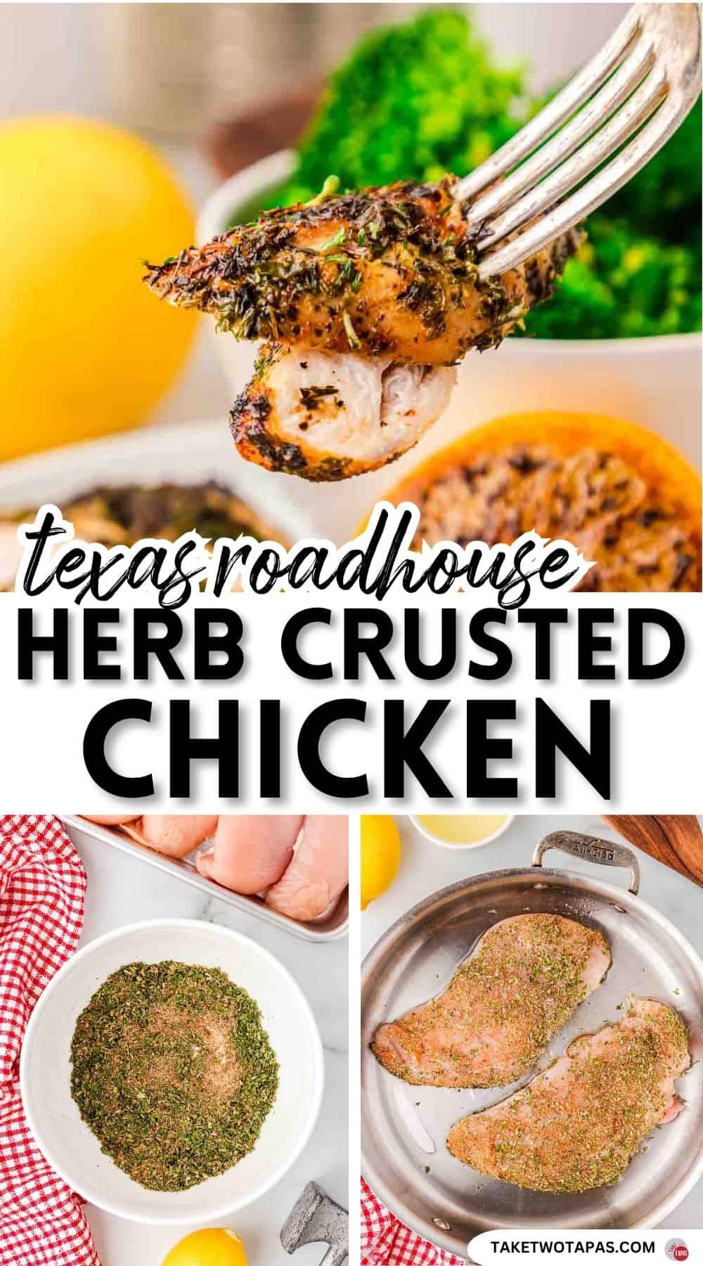 Pinterest pin image for copycat Texas Roadhouse Herb Crusted Chicken recipe