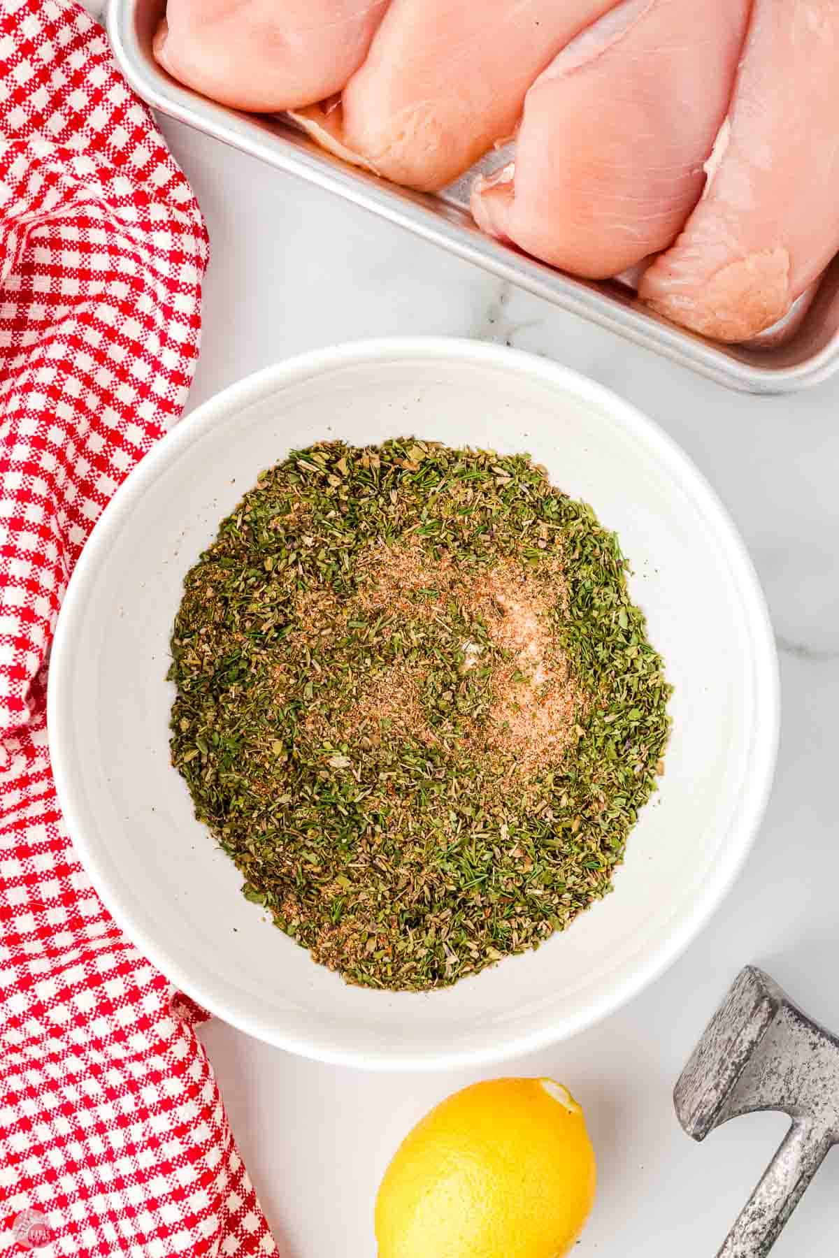 white bowl with a spice mixture