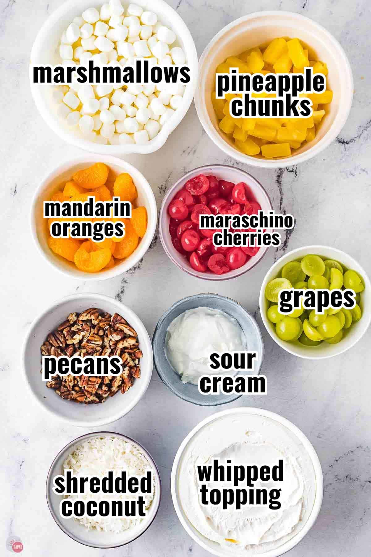 individual ingredients for a recipe with text overlay labeling them
