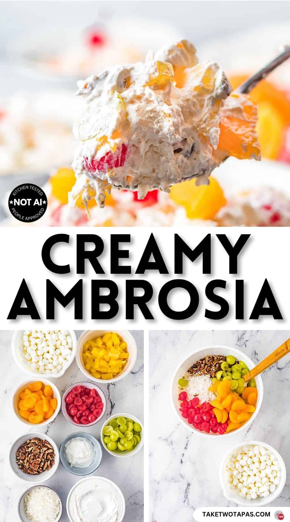 Pinterest pin image for a creamy ambrosia recipe