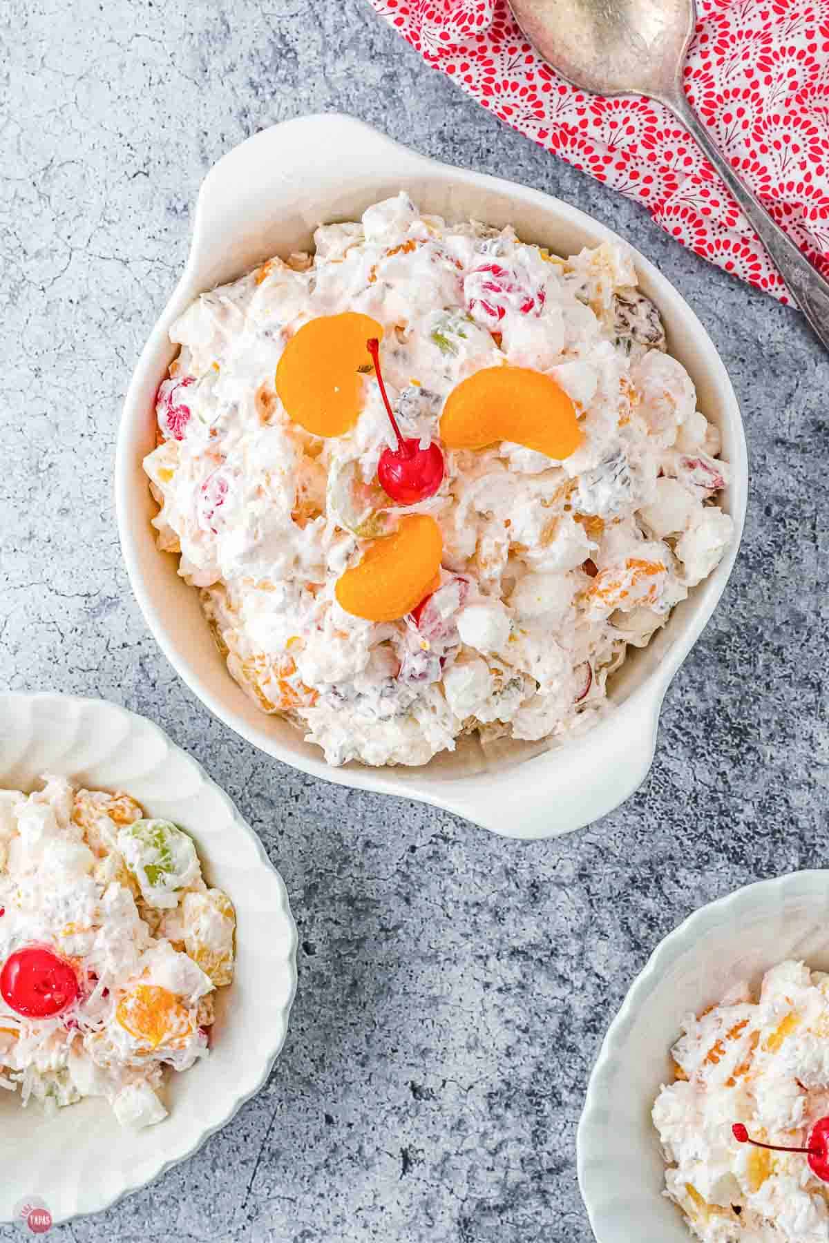 two or three bowls of ambrosia salad