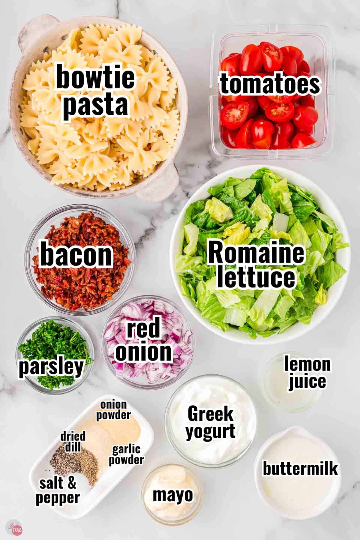 individual ingredients for a recipe with text overlay labeling them