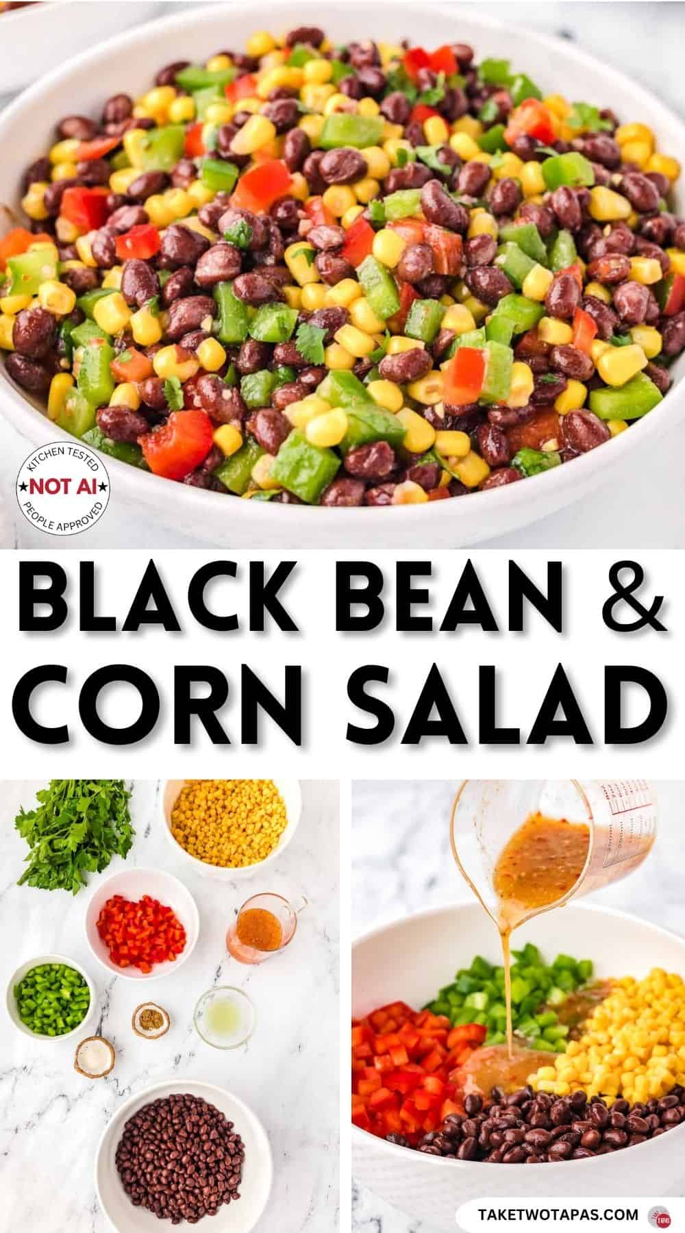Pinterest pin image for a 
black bean and corn salad recipe