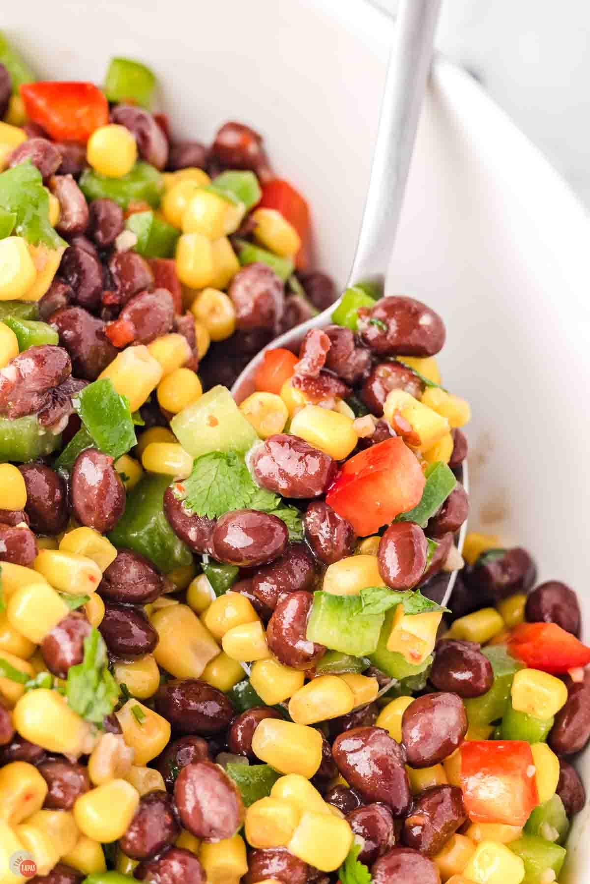 spoon of corn and beans