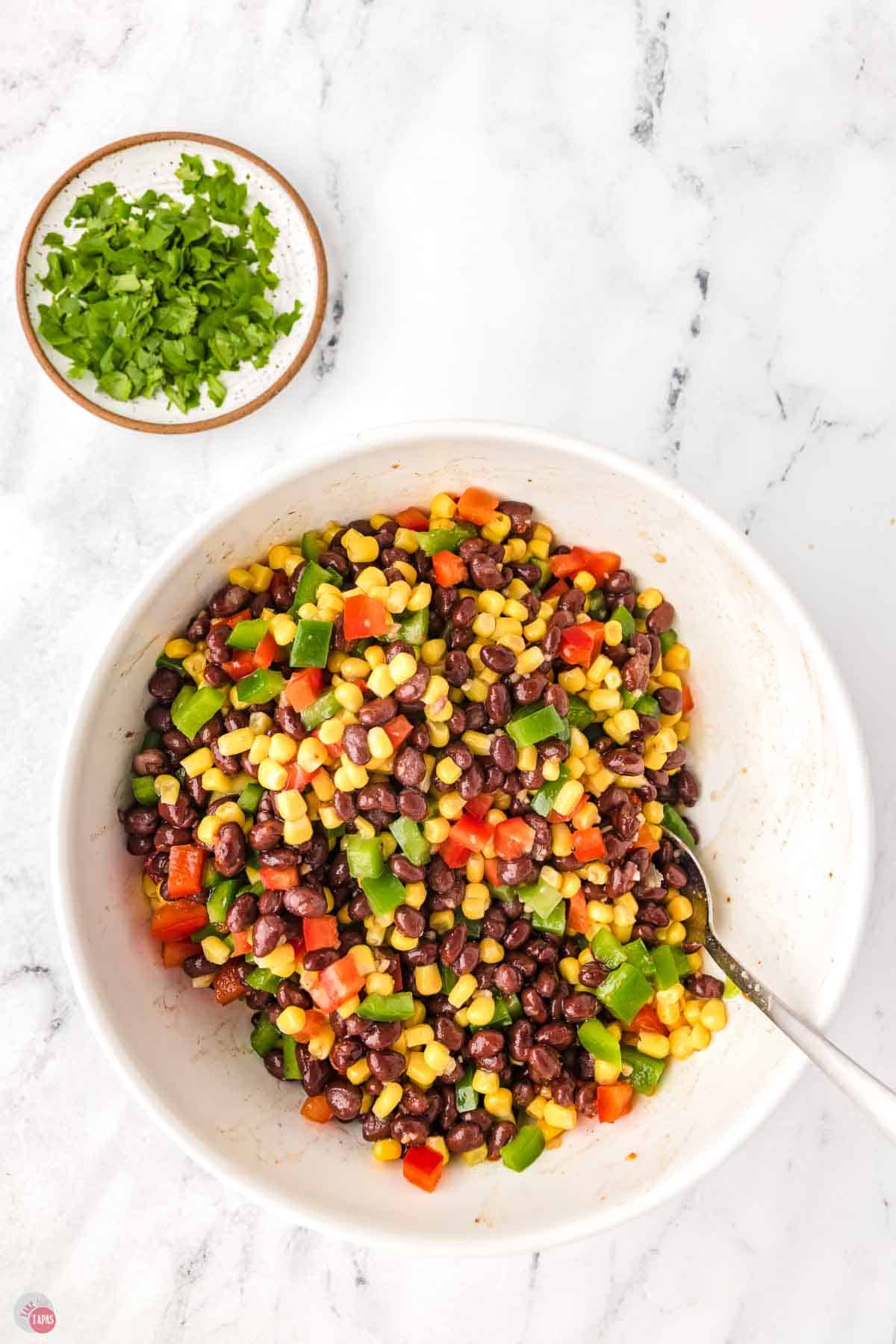 bowl of salad made with corn and black beans