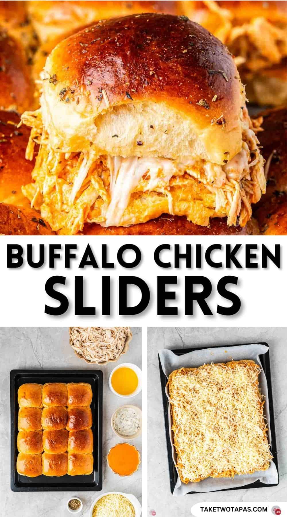 Pinterest pin image for buffalo chicken sliders recipe