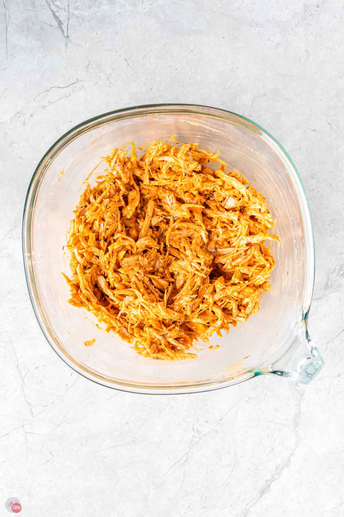 bowl of shredded buffalo chicken