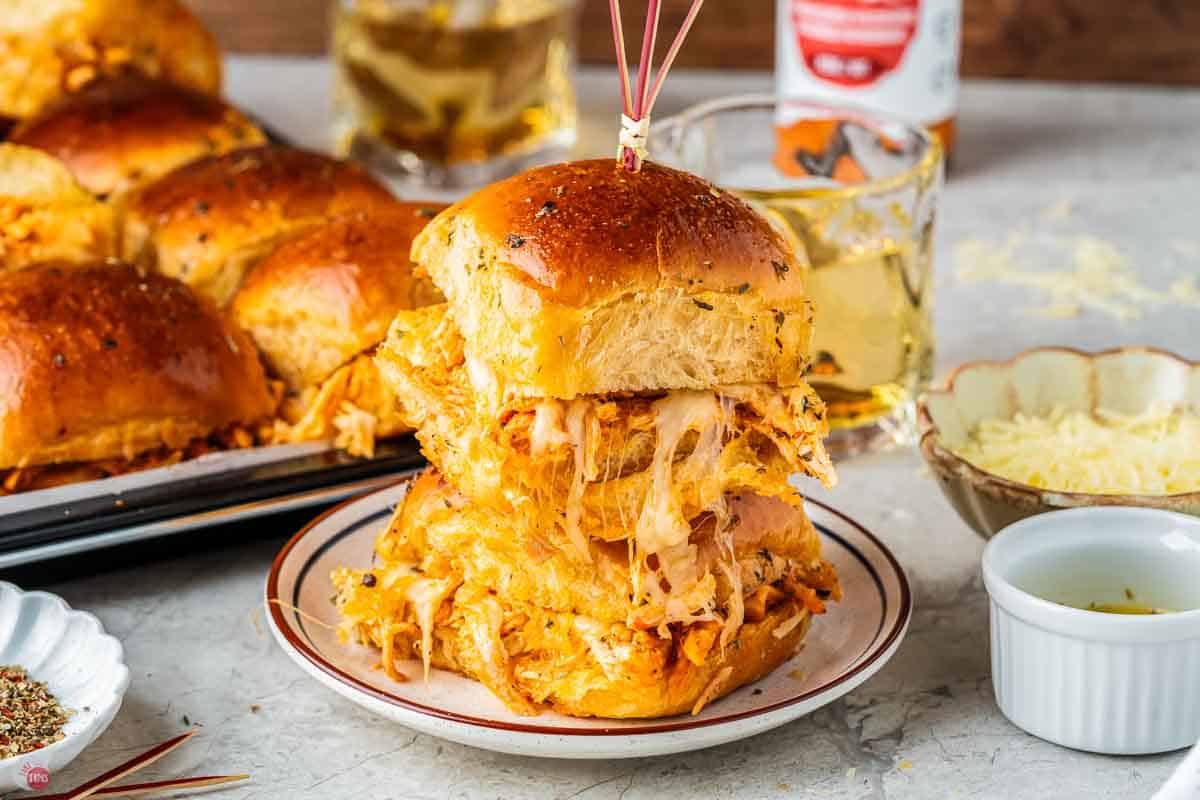 stack of buffalo chicken sliders