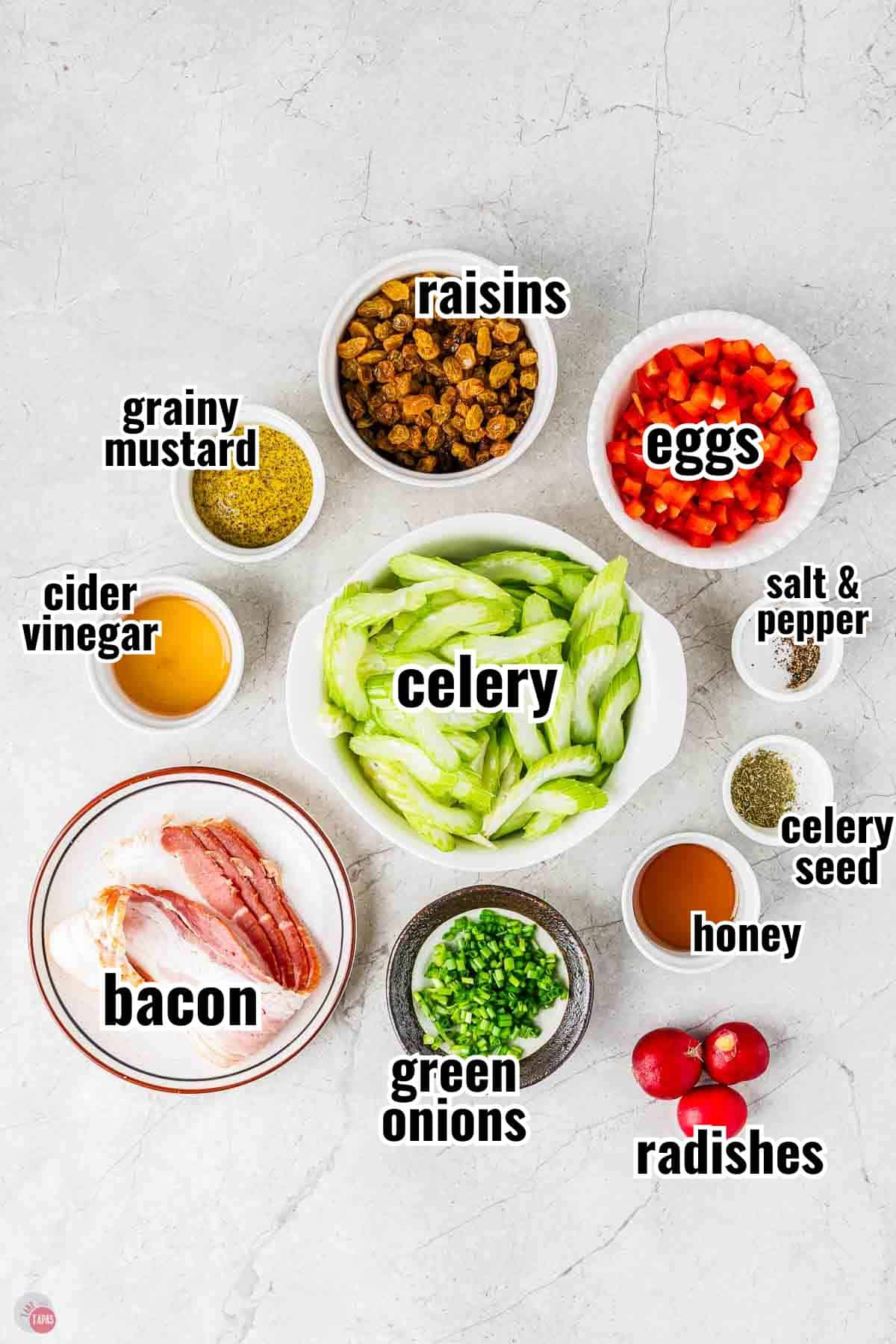 individual ingredients for a recipe with text overlay labeling them