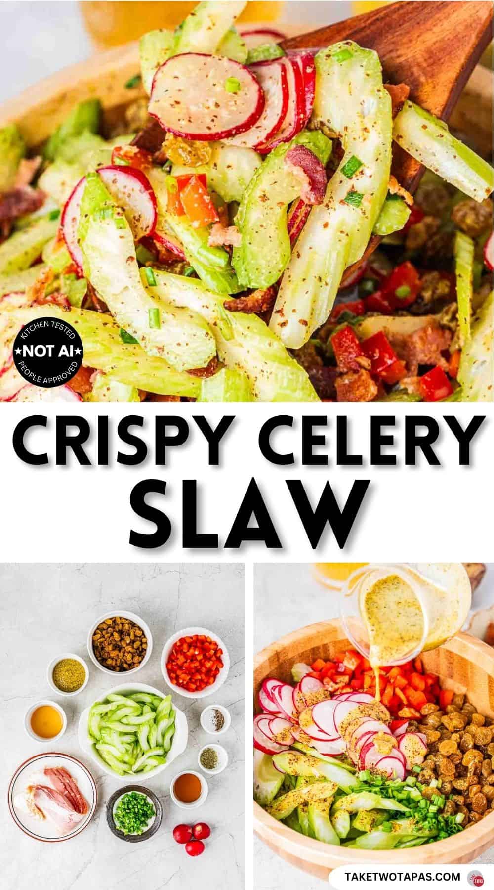 Pinterest pin image for a crispy celery slaw