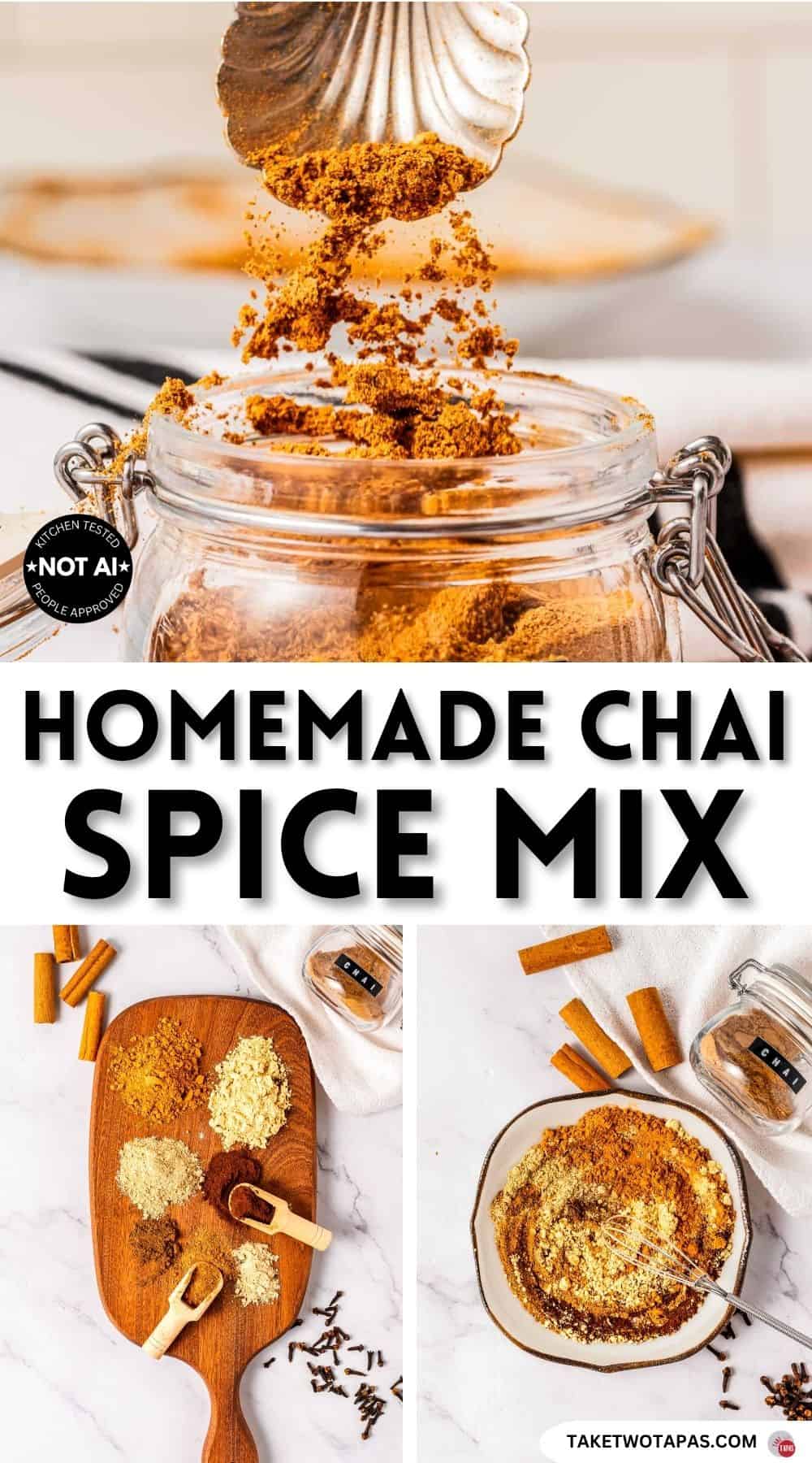Pinterest pin image for a
chai spice mix recipe