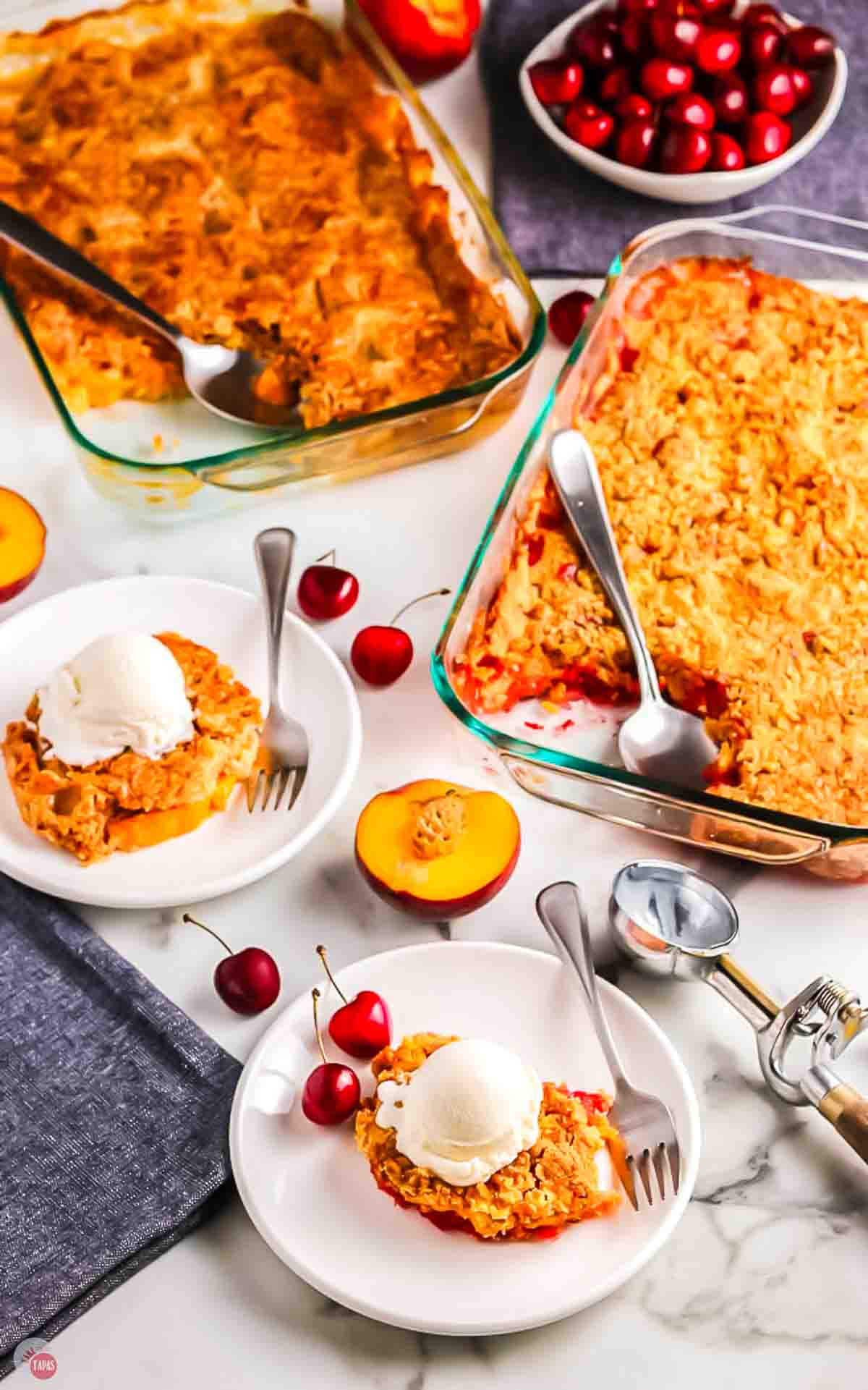 plates of cherry dump cake