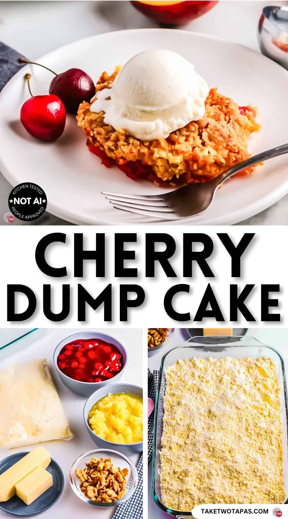 Pinterest pin image for a cherry dump cake recipe