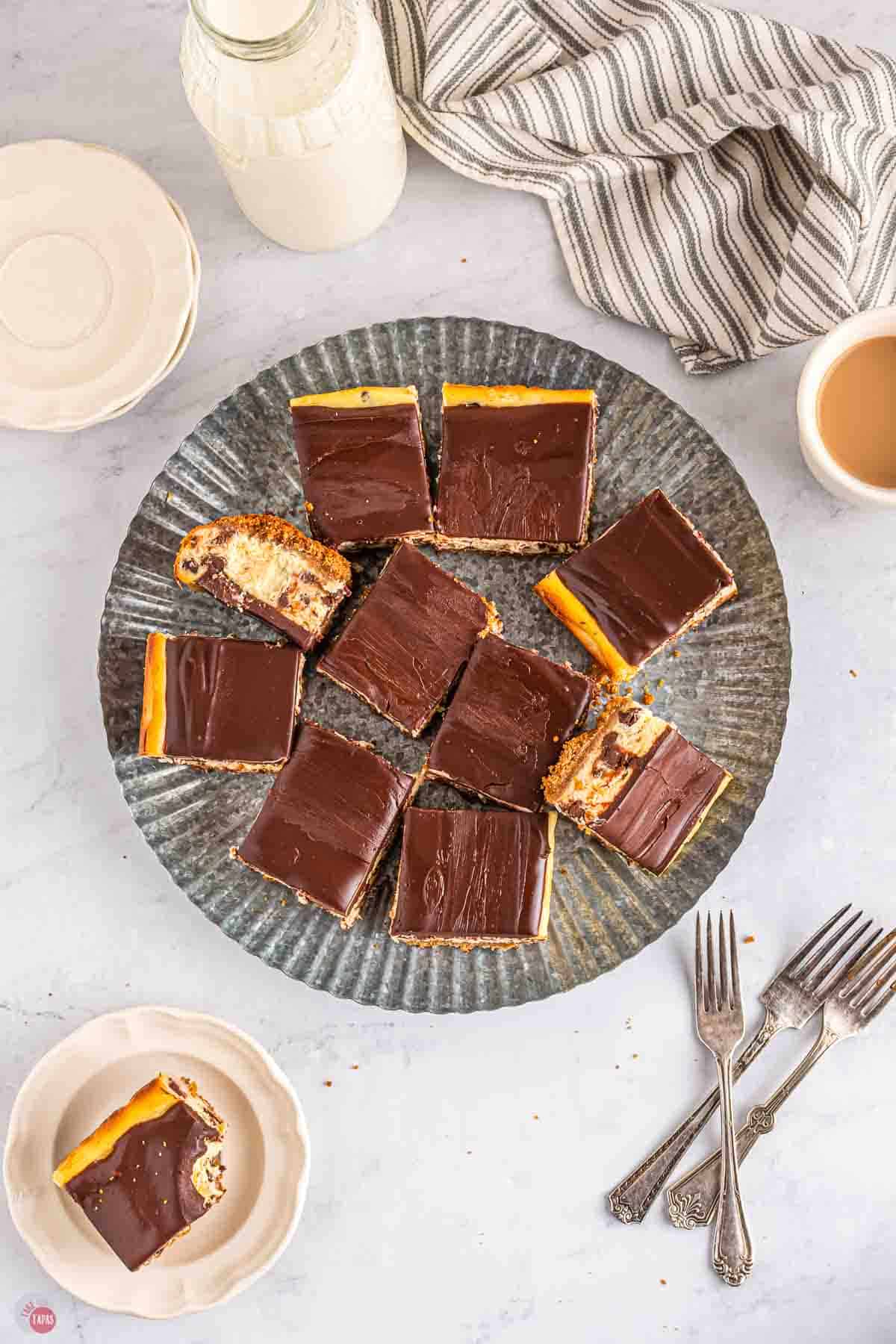 plate of cut cheesecake bars