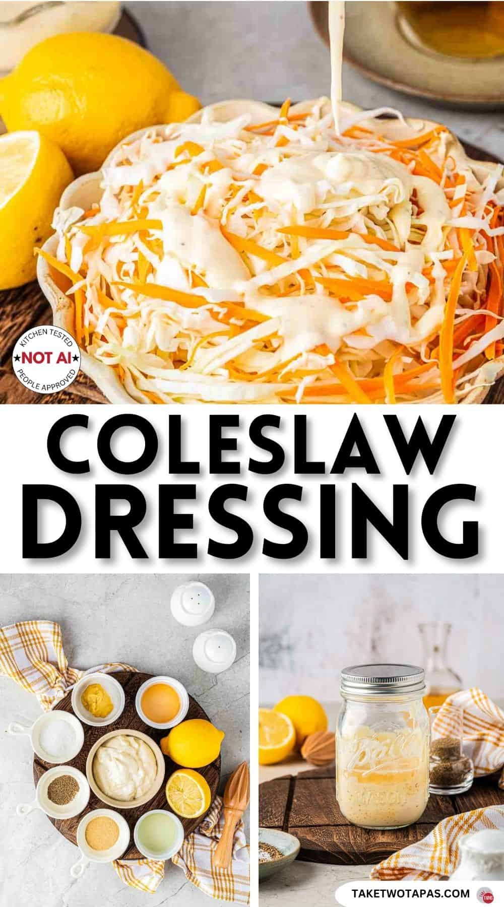 Pinterest pin image for creamy coleslaw dressing recipe