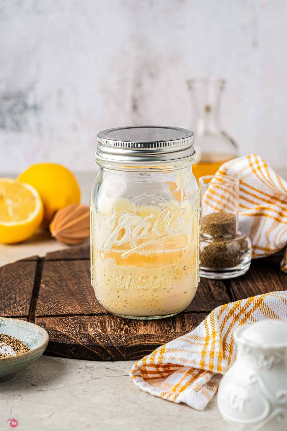 jar of dressing with a lid on it