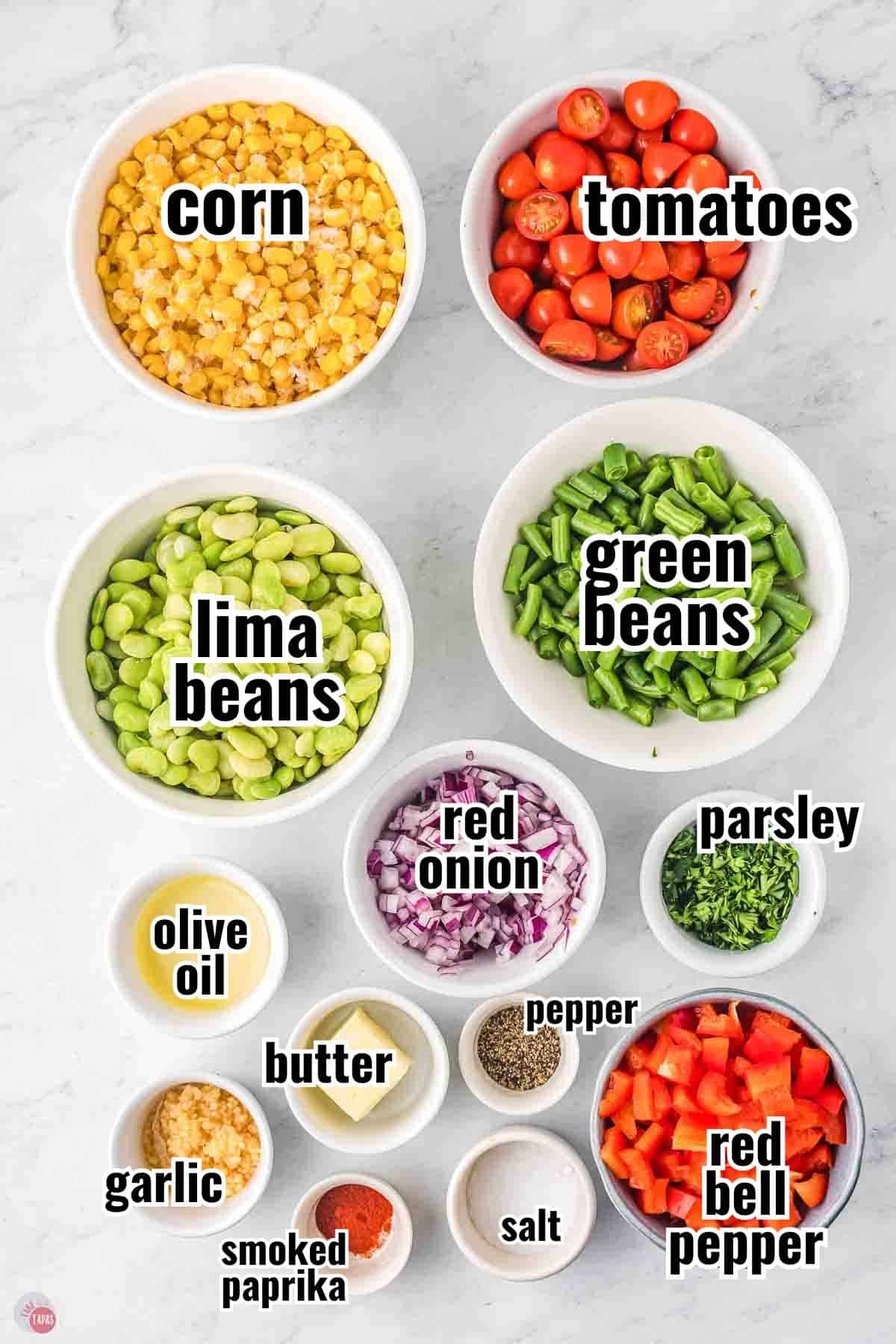 individual ingredients for a recipe with text overlay labeling them