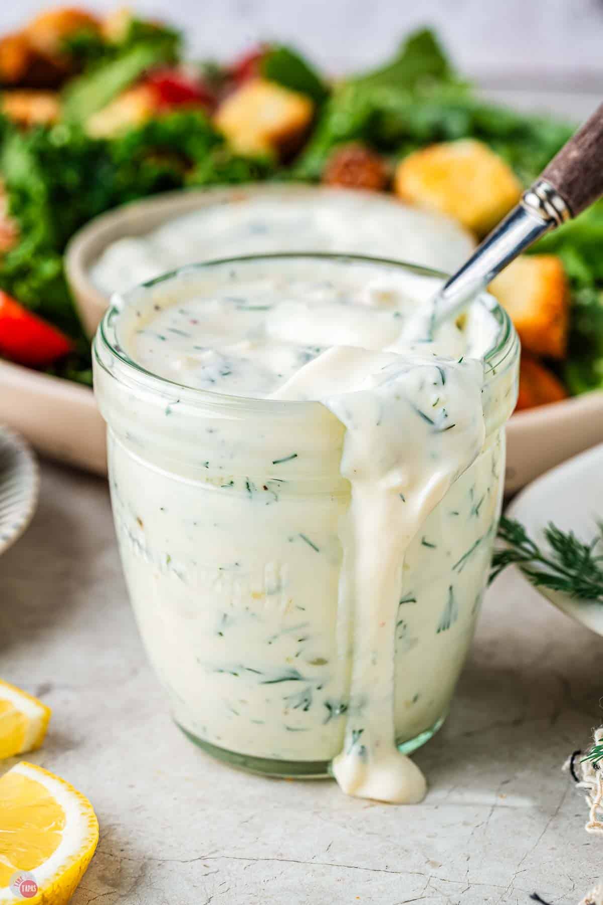 jar of creamy salad dressing