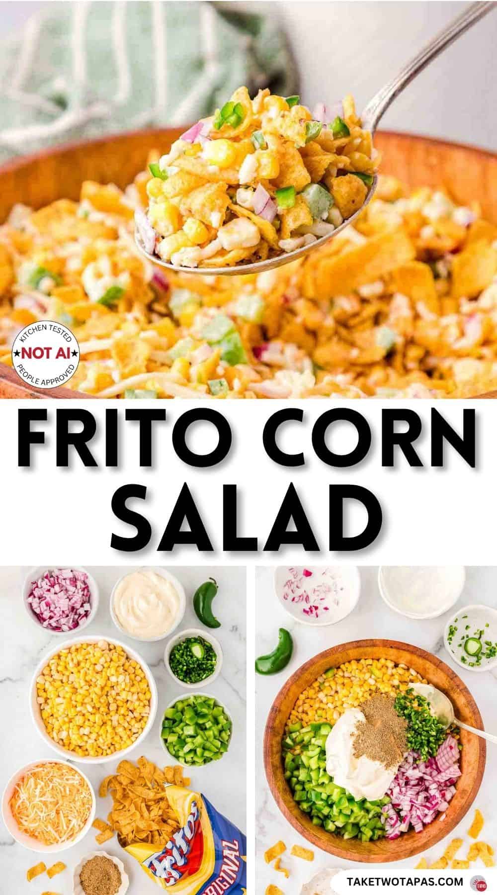 Pinterest pin image for a
Frito corn salad recipe