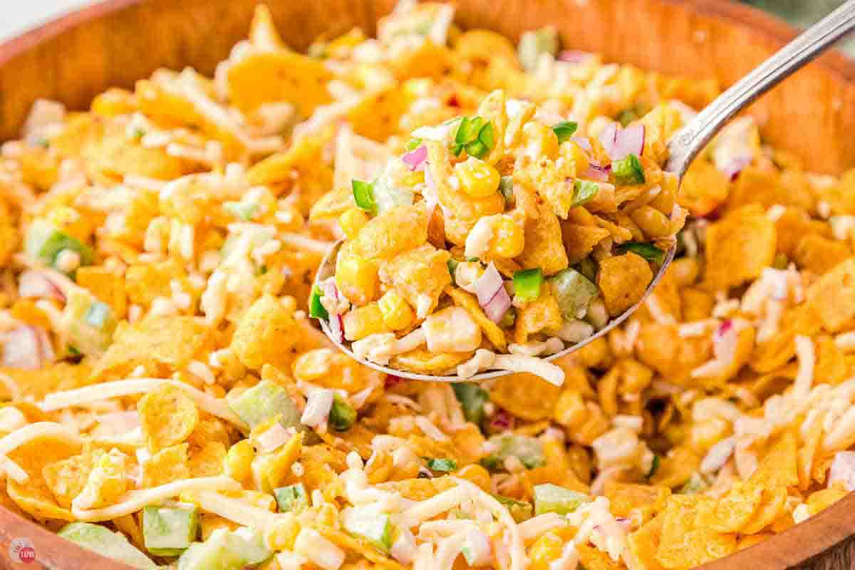 close up of corn salad