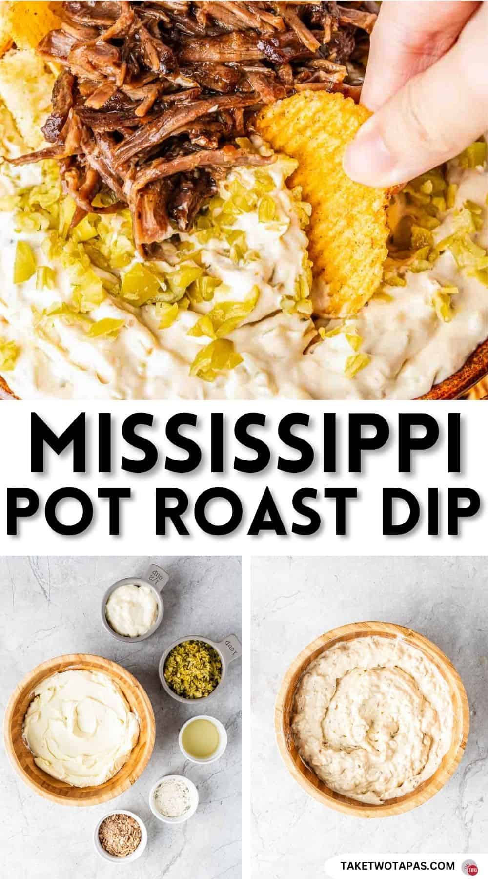 Pinterest pin image for Mississippi pot roast dip