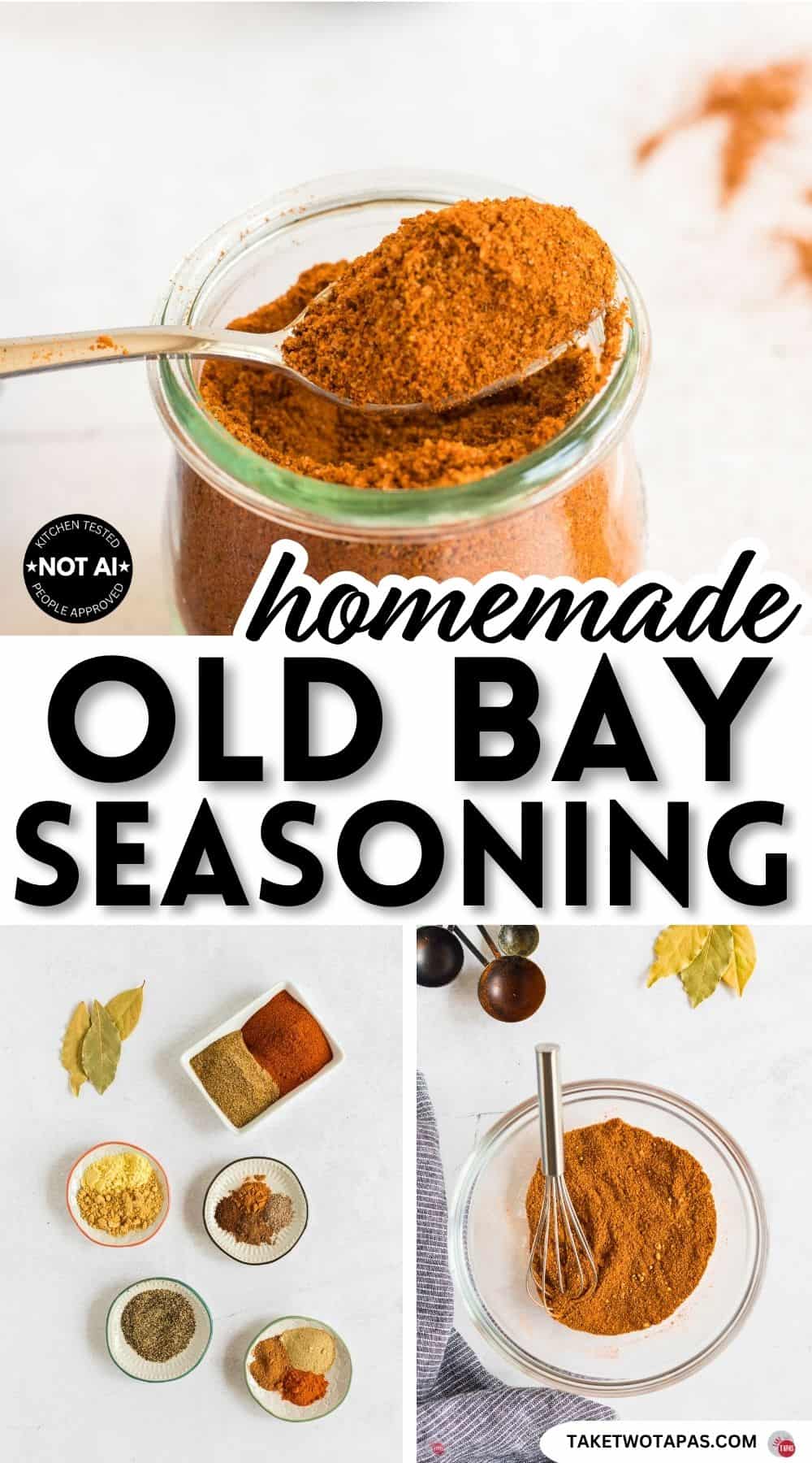 Pinterest pin image for a
homemade old bay seasoning recipe