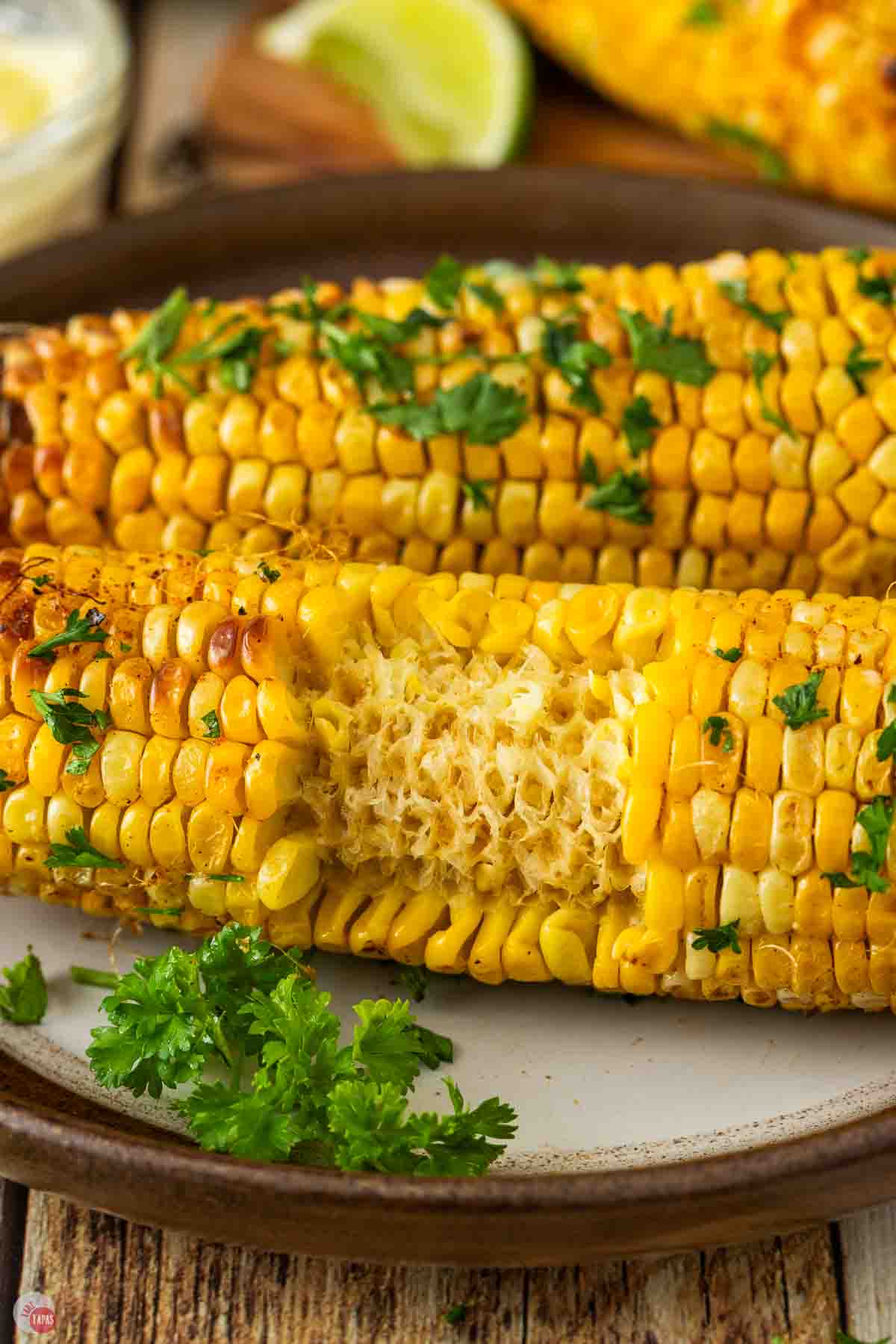 corn cob with bites taken out of it