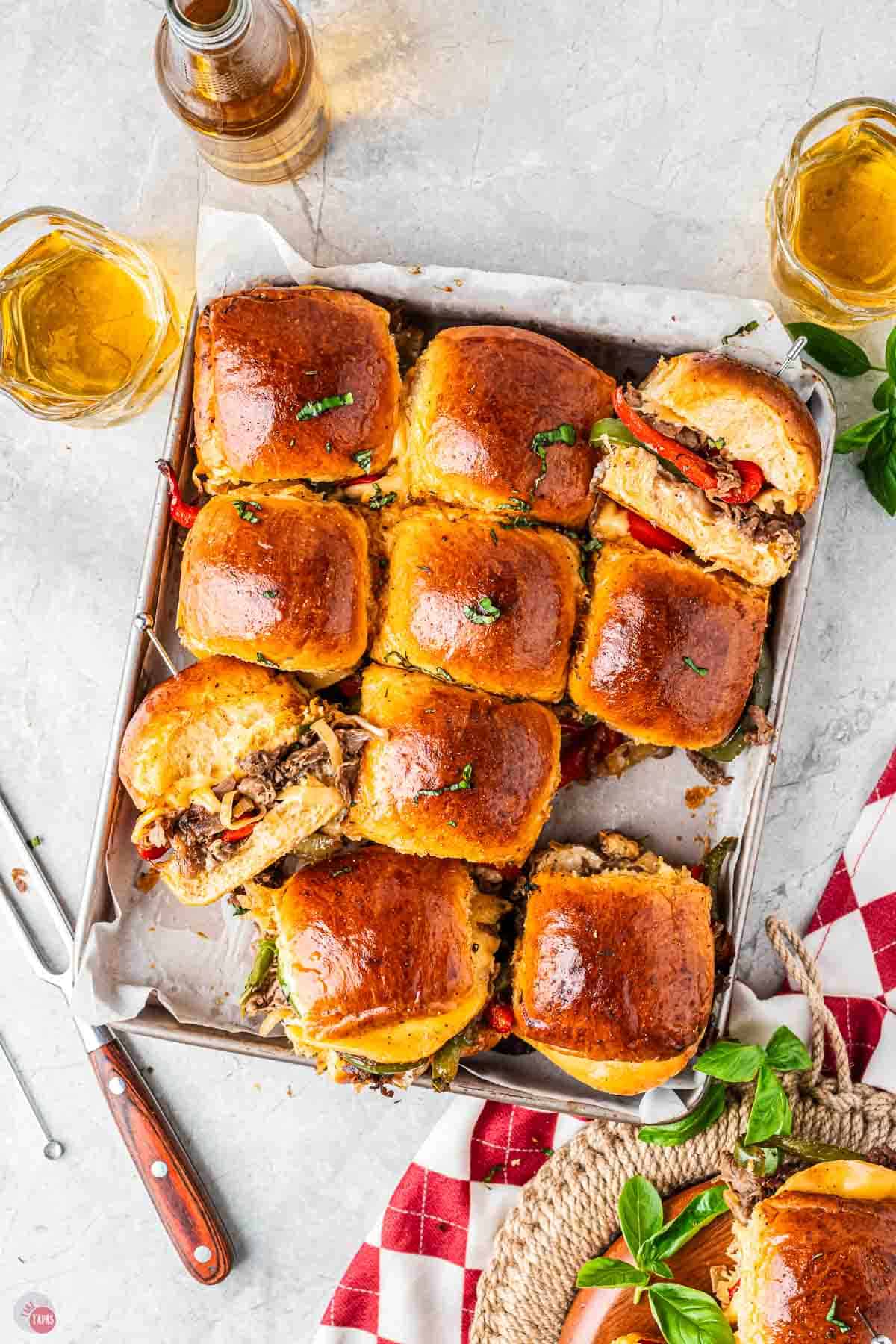 baking sheet with sliders on it