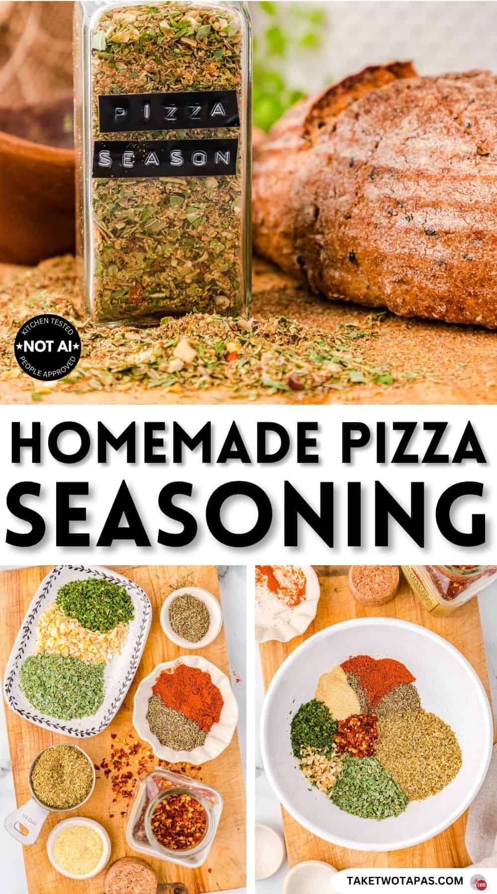 Pinterest pin image for a 
pizza seasoning recipe