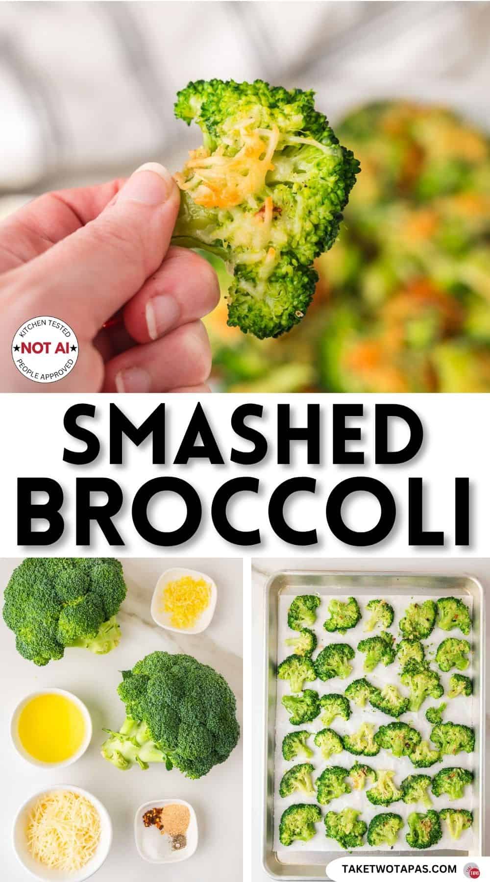 Pinterest pin image for smashed broccoli recipe