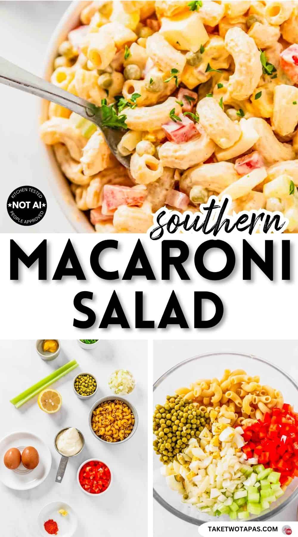 Pinterest pin image for a southern macaroni salad recipe