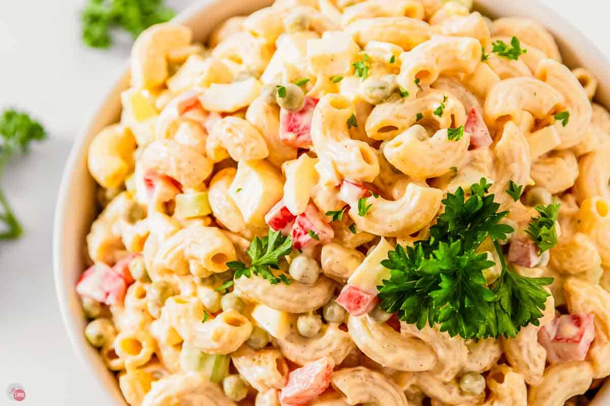 close up of pasta salad