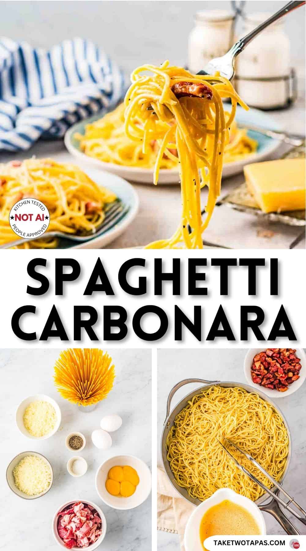 Pinterest pin image for a Spaghetti Carbonara Recipe
