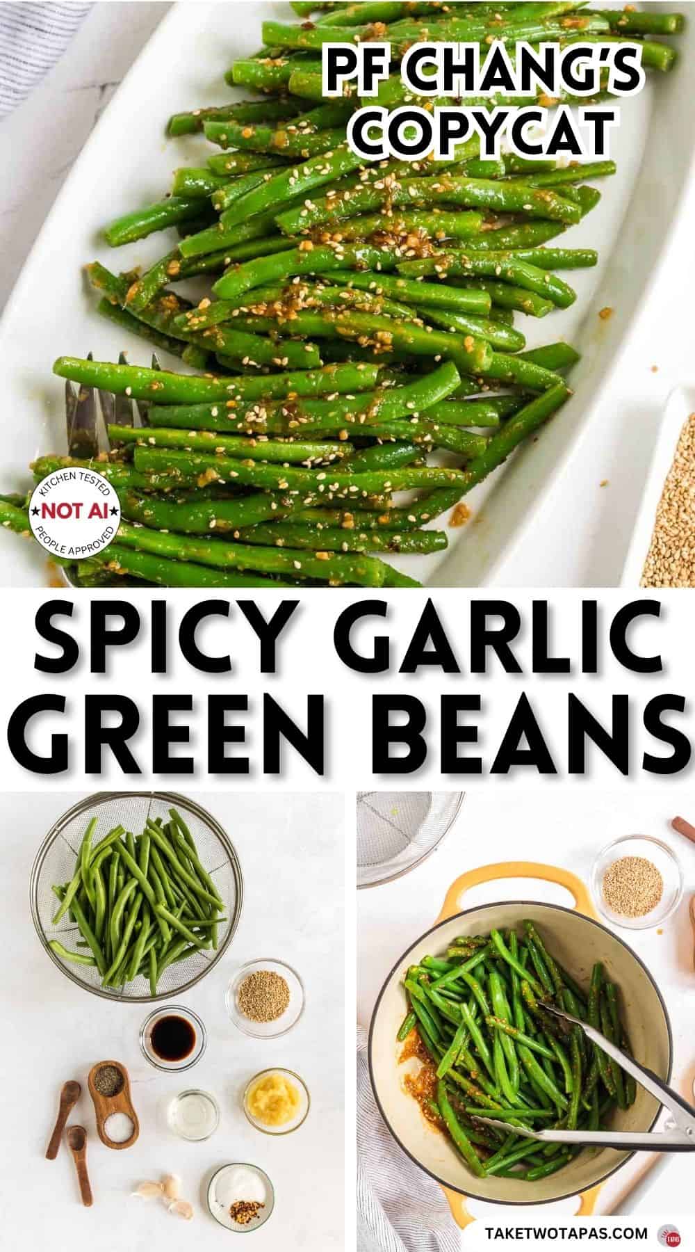 Pinterest pin image for a 
PF Changs spicy green beans