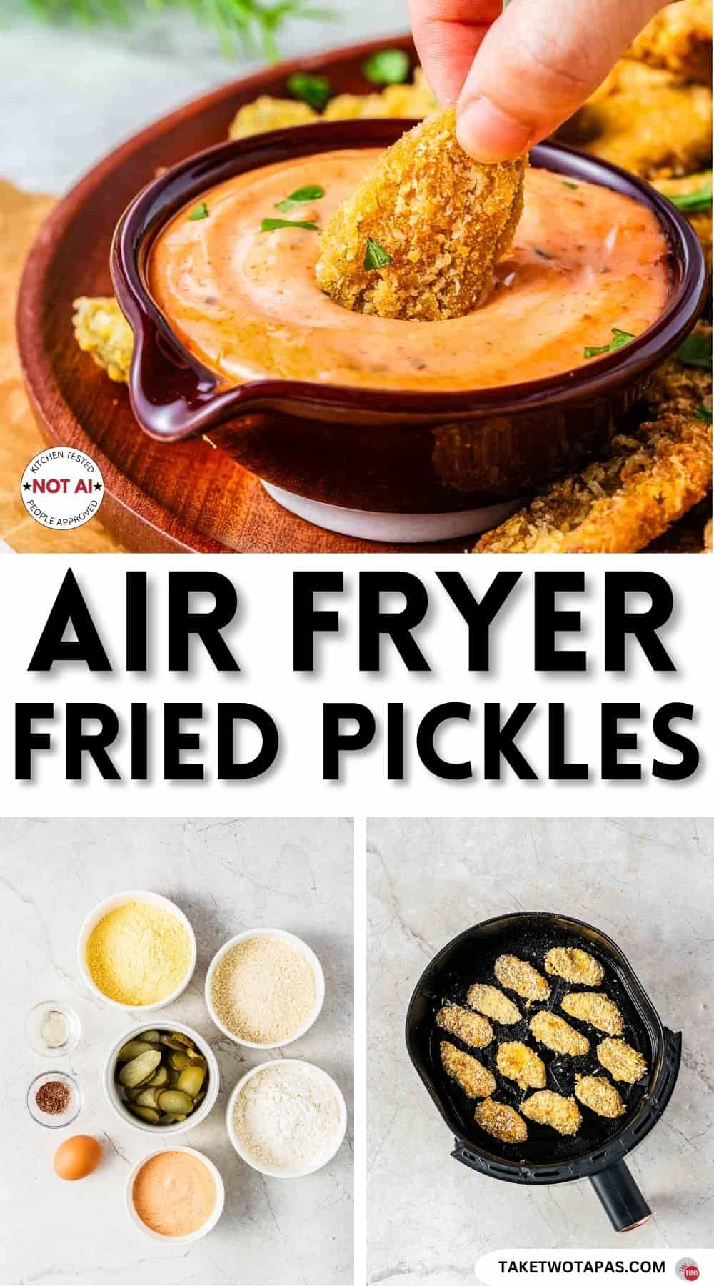Pinterest pin image for an air fryer fried pickles recipe