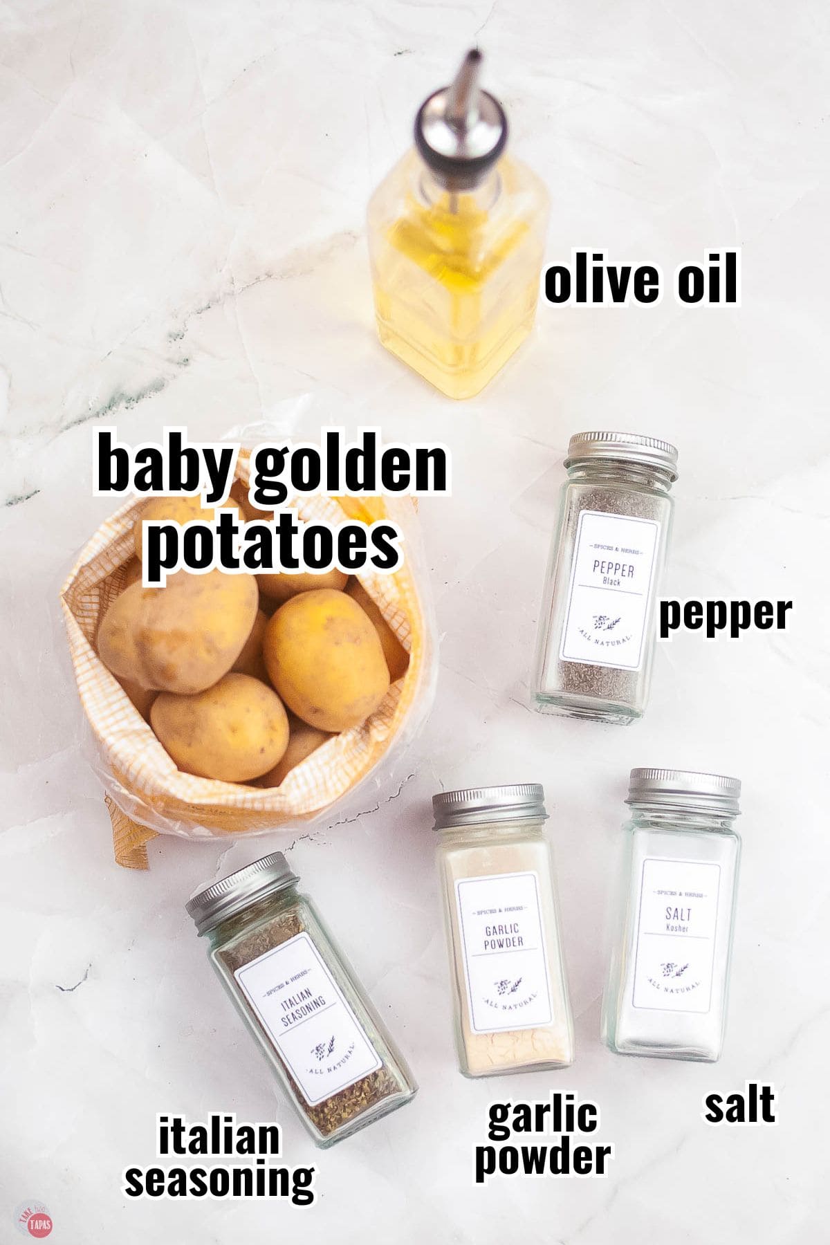 individual ingredients for a recipe with text overlay labeling them