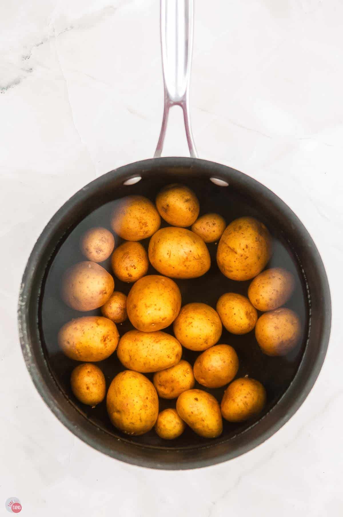 baby potatoes in a pot of water