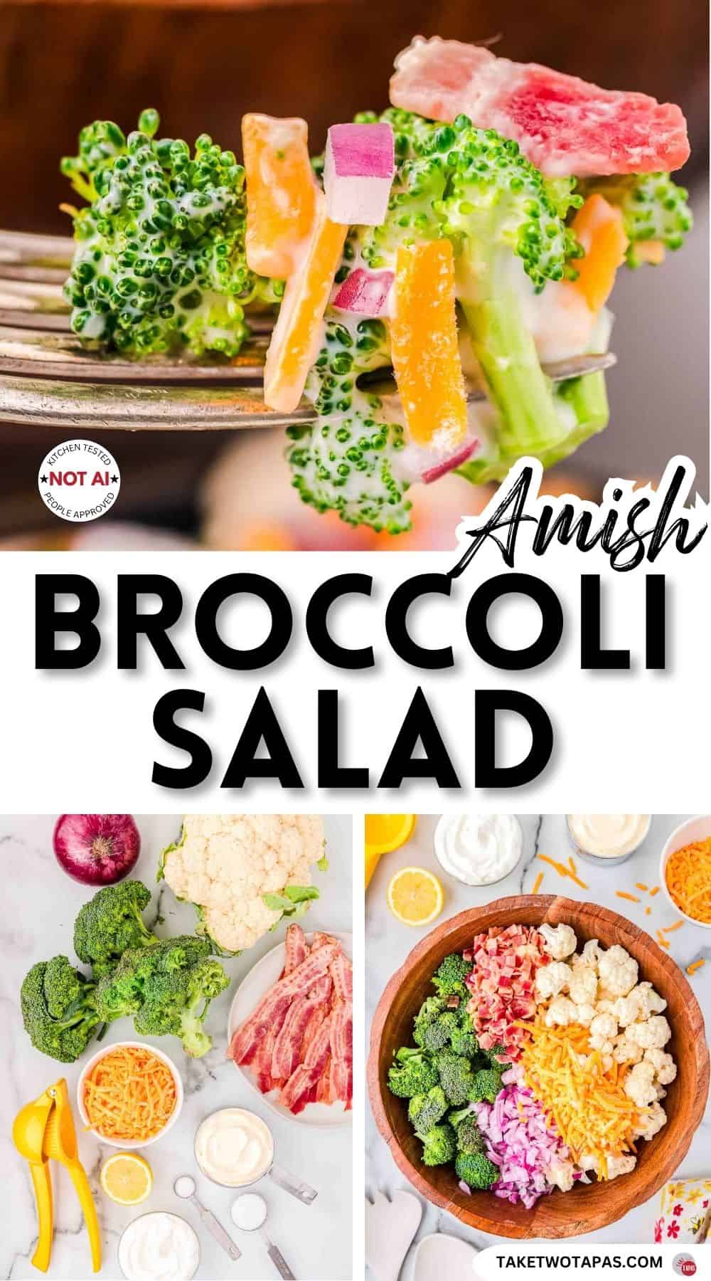 Pinterest pin image for an Amish broccoli salad recipe