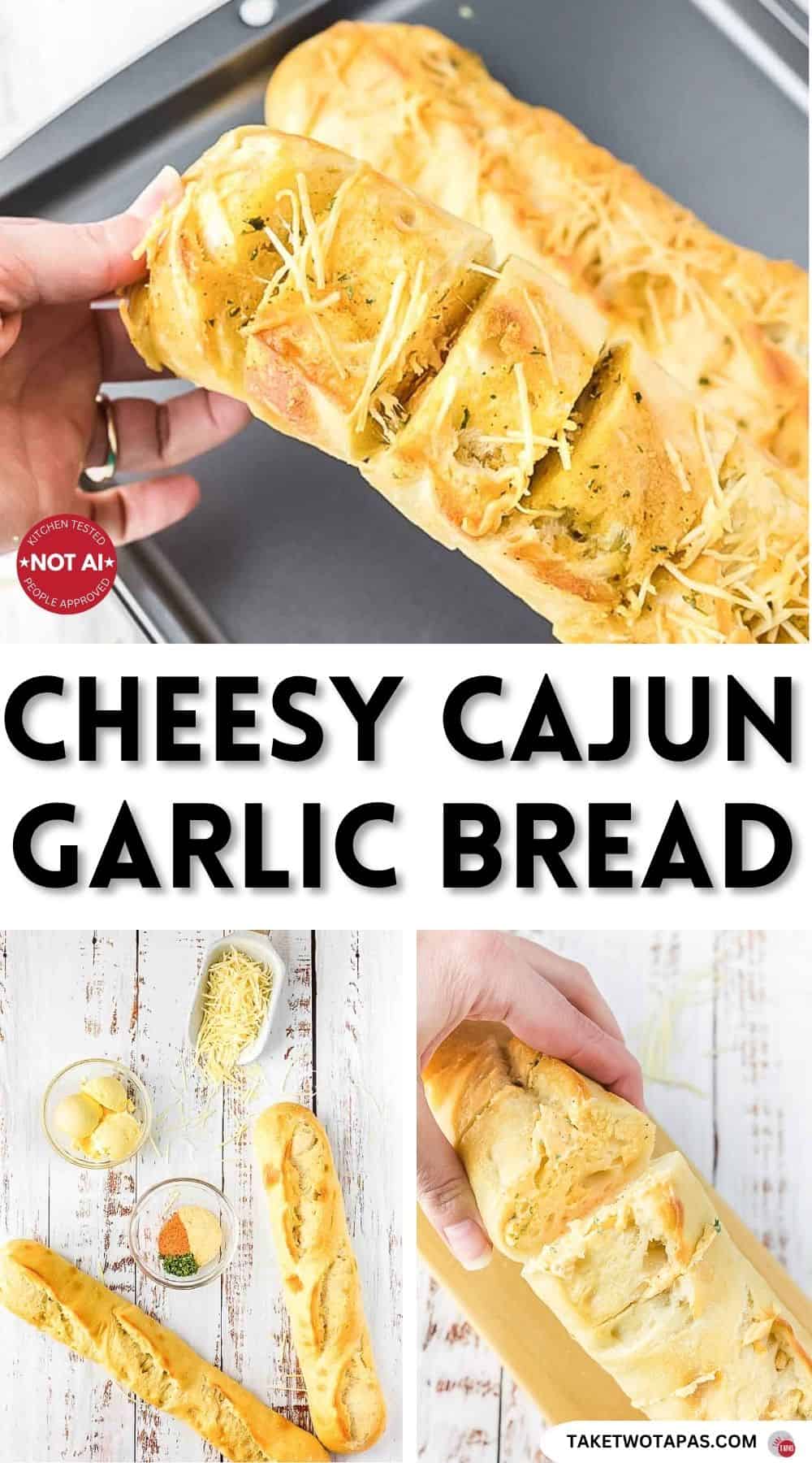 Pinterest pin image for a cajun garlic bread recipe