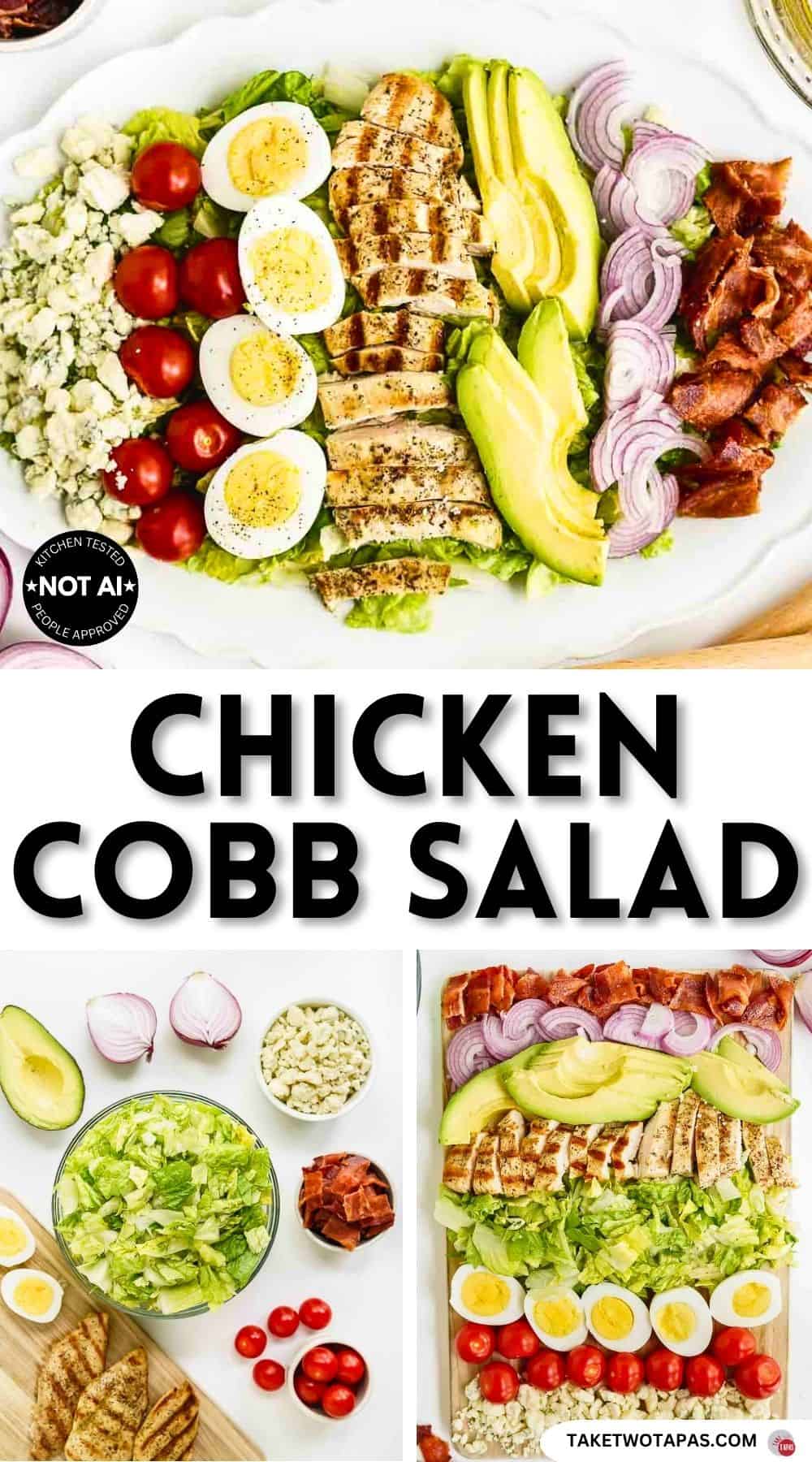 Pinterest pin image for a grilled chicken cobb salad recipe