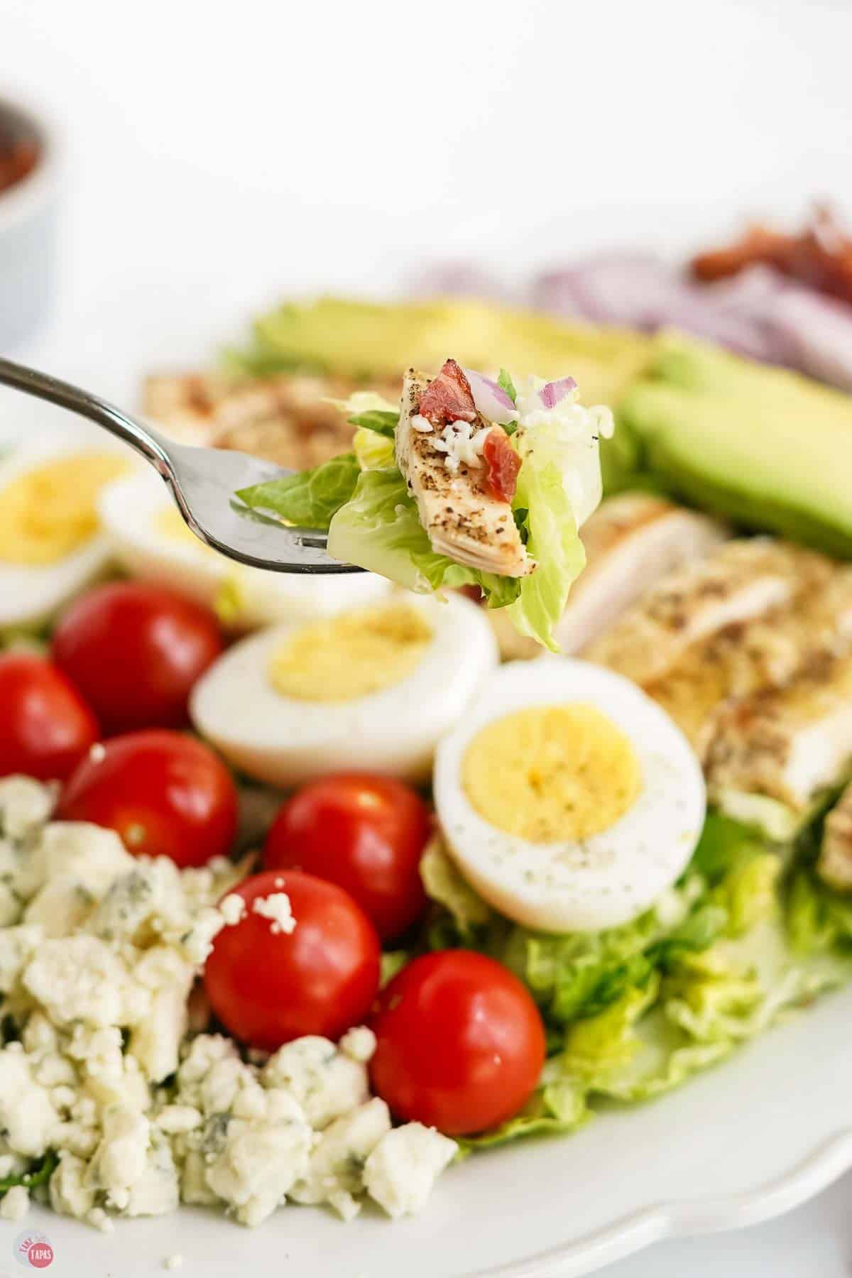 fork with bite of salad on it