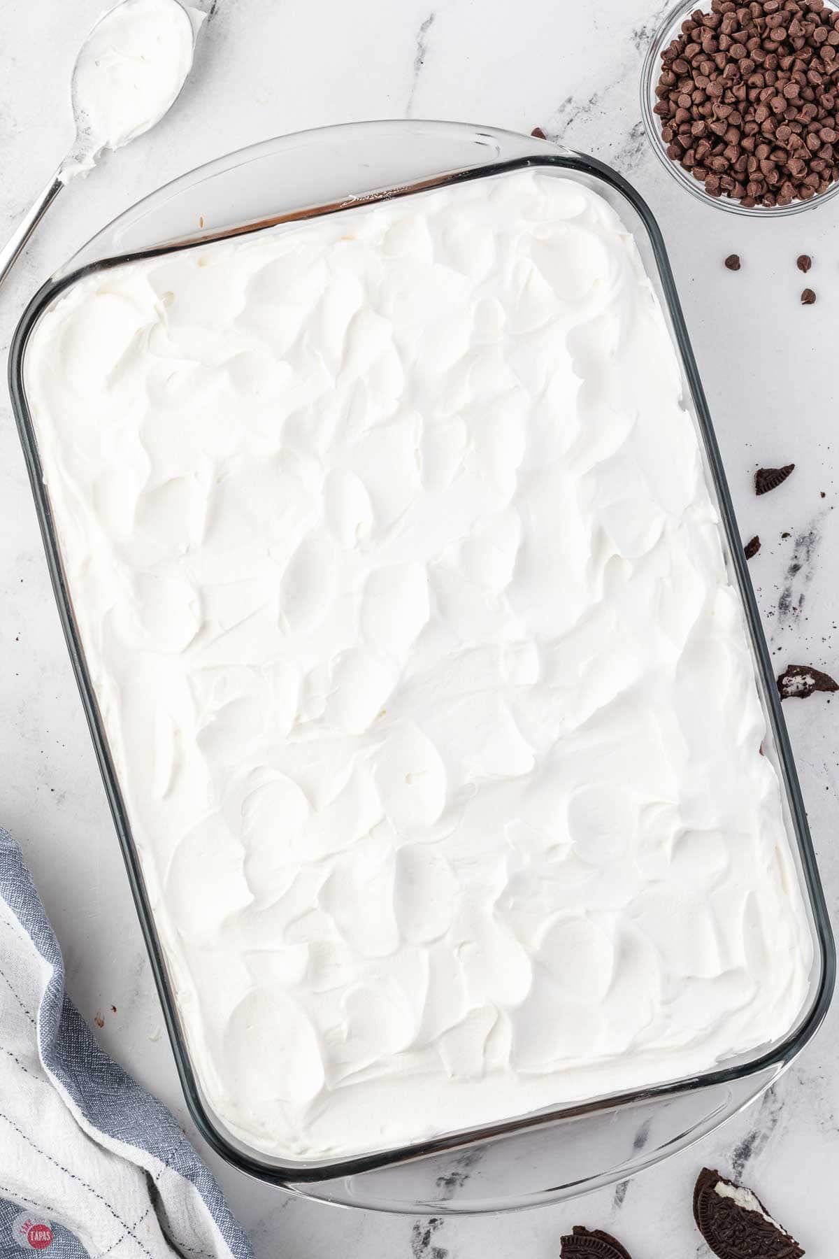 whipped cream spread into a dish
